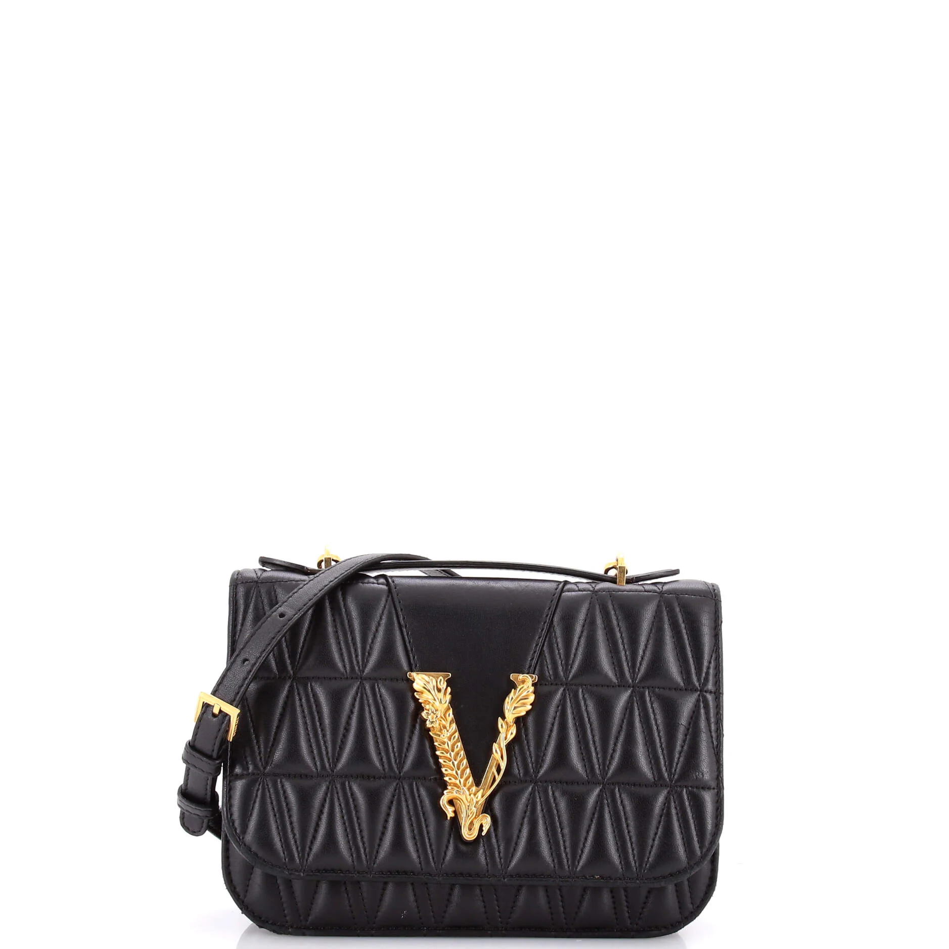 Virtus Flap Shoulder Bag Quilted Leather Small