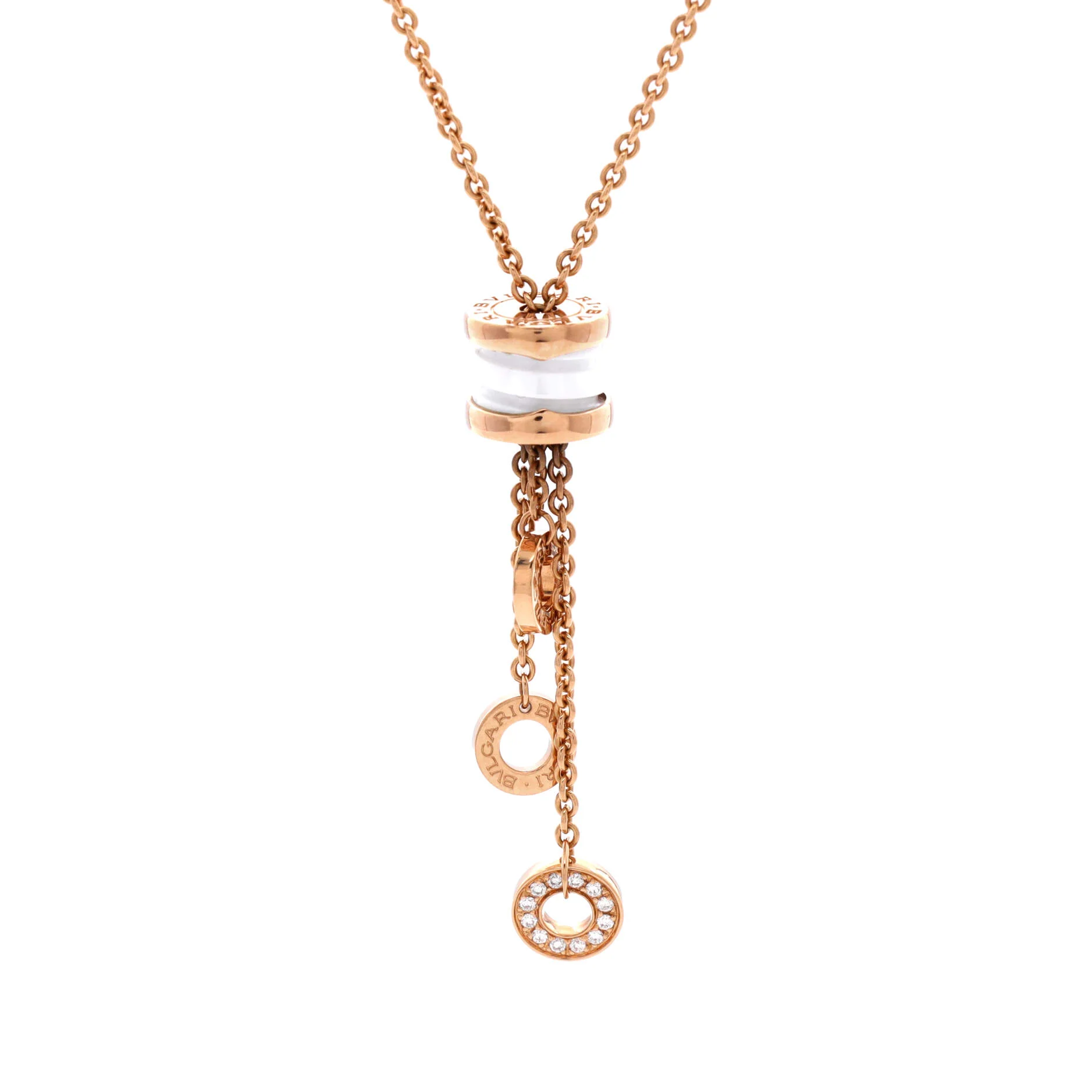 B.Zero1 3 Charm Necklace 18K Rose Gold and Ceramic and Diamonds