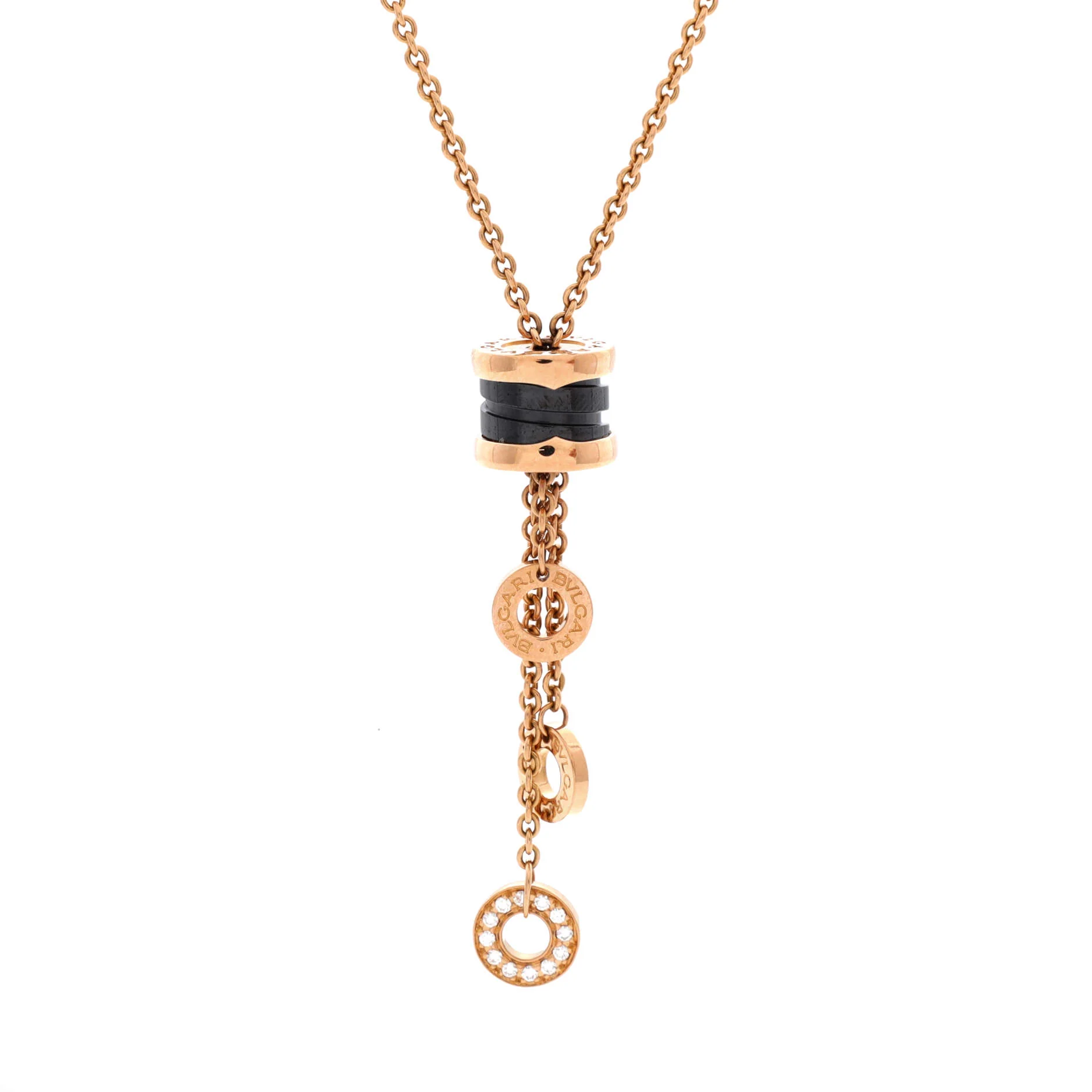 B.Zero1 3 Charm Necklace 18K Rose Gold and Ceramic and Diamonds