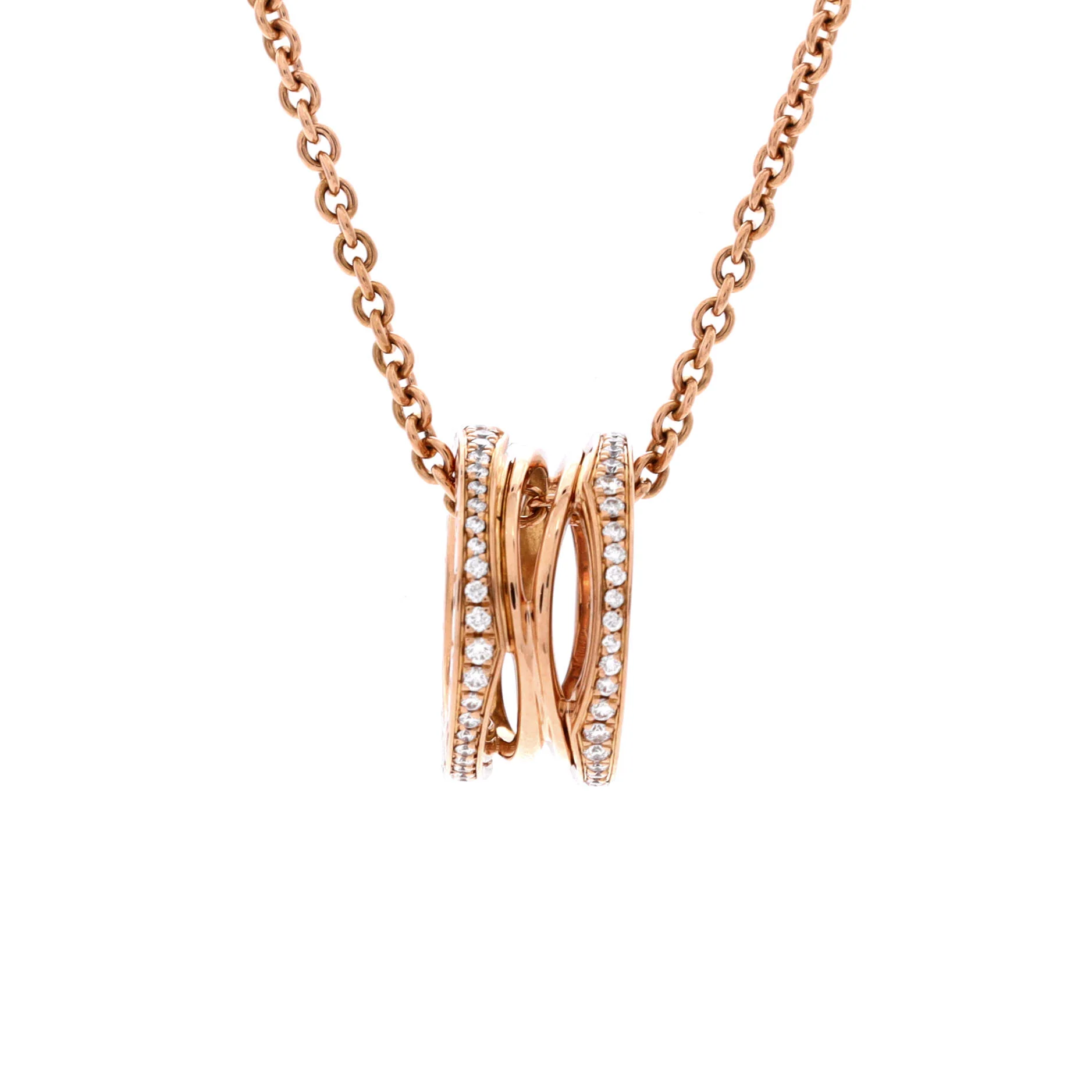 B.Zero1 Open Design Legend Zaha Hadid Pendant Necklace 18K Rose Gold with Diamonds