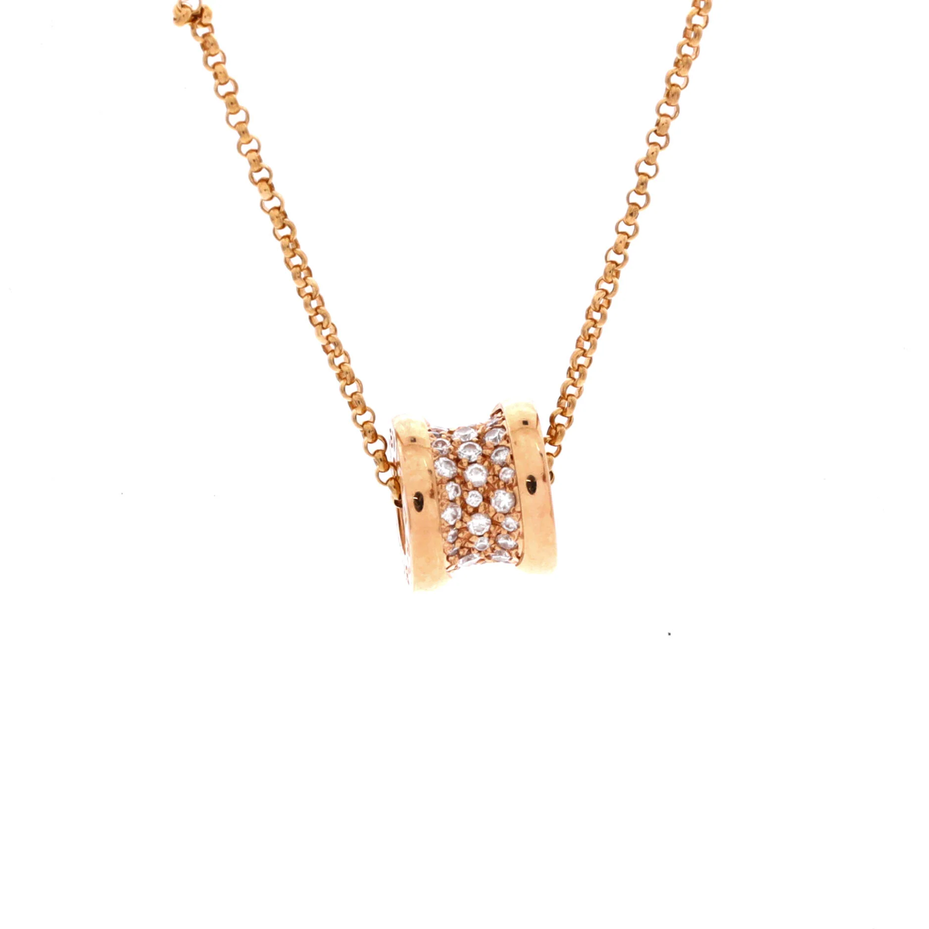 B.Zero1 Pendant Necklace 18K Rose Gold with Pave Diamonds Mini