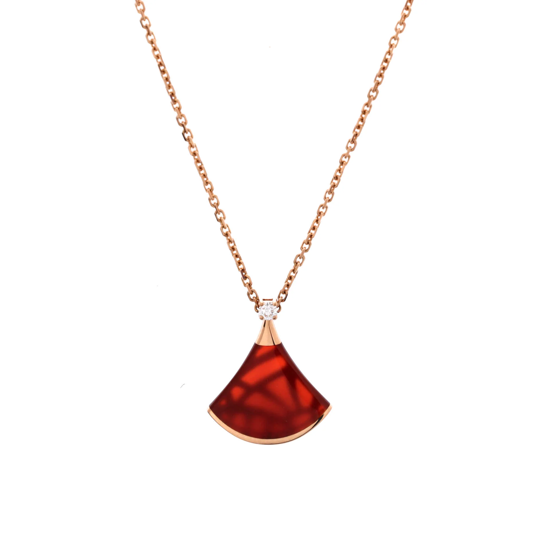 Divas' Dream Pendant Necklace 18K Rose Gold with Carnelian and Diamond Small