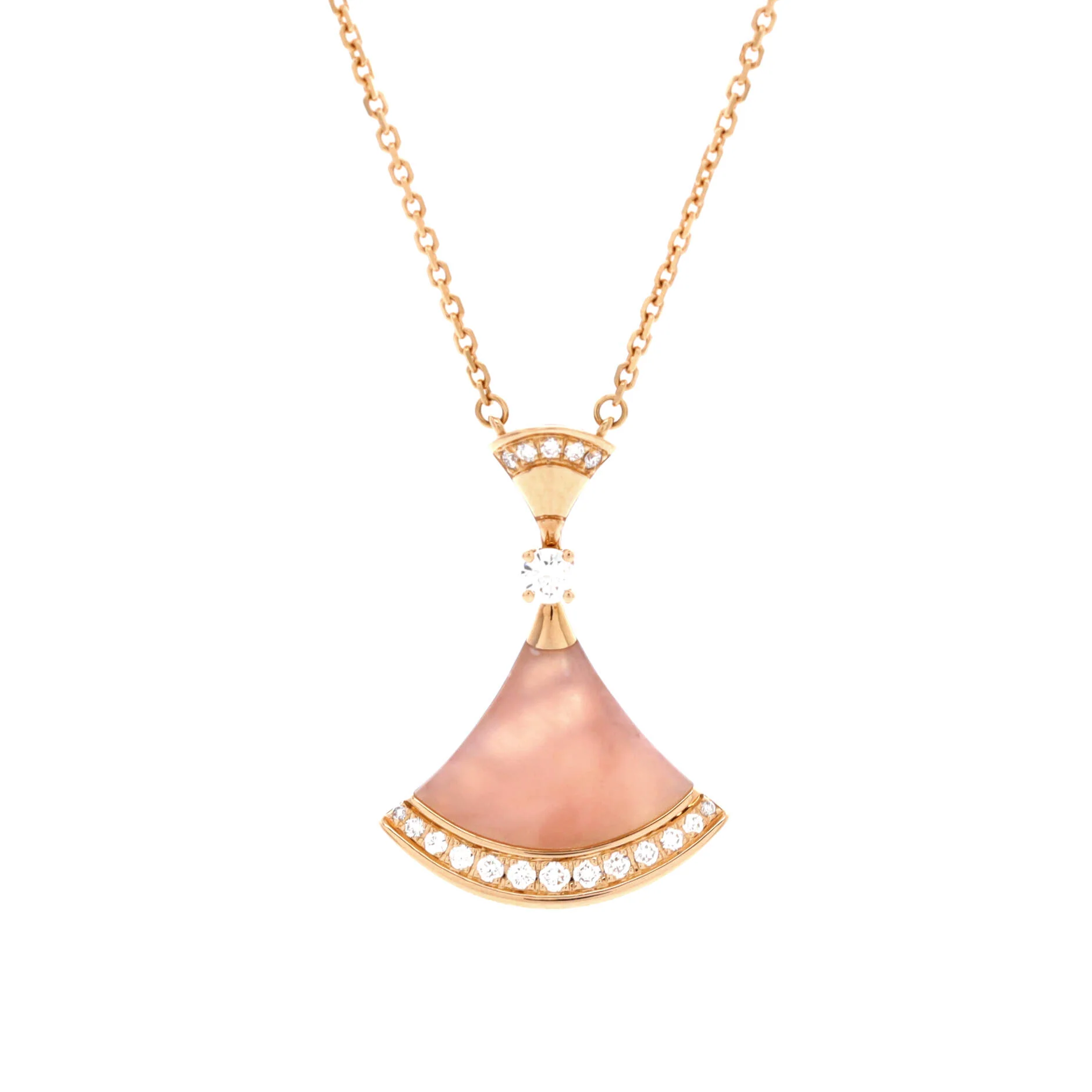 Divas' Dream Pendant Necklace 18K Rose Gold with Pink Opal and Diamonds Large