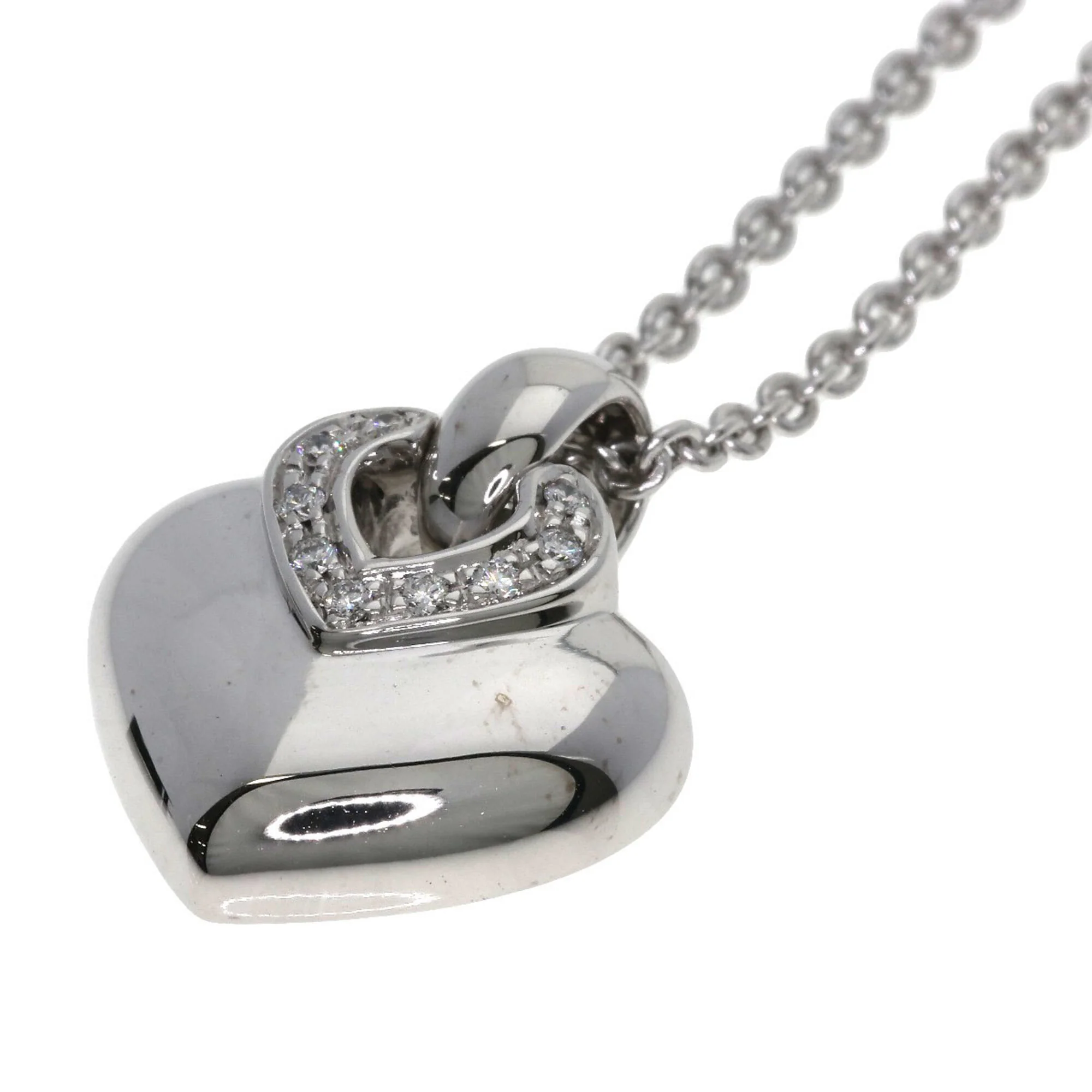 Doppio Cuore Pendant Necklace 18K White Gold with Diamond - Image 6