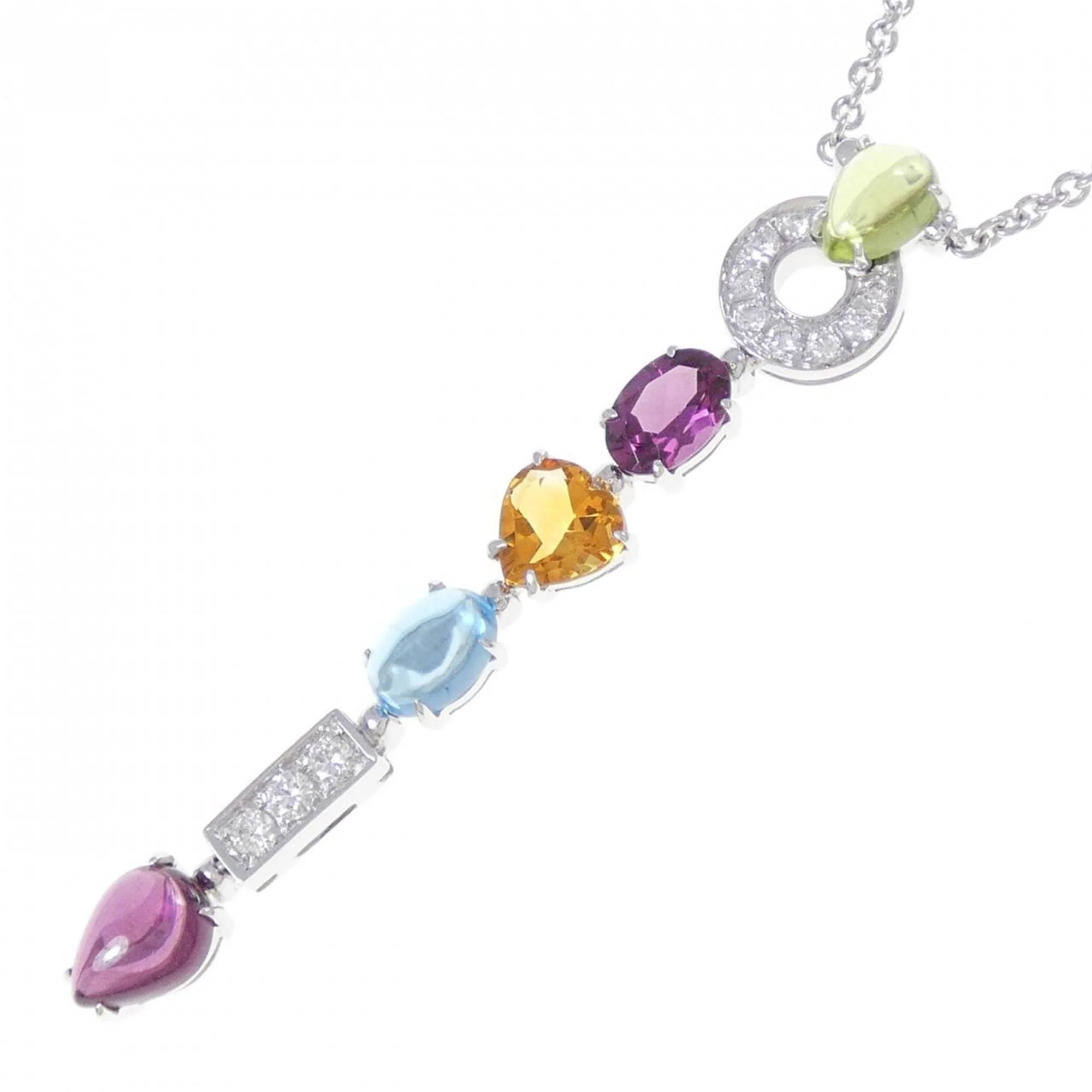 Pendant Necklace 18K White Gold with Citrine Diamond Garnet Peridot Topaz and Color Stone - Image 3