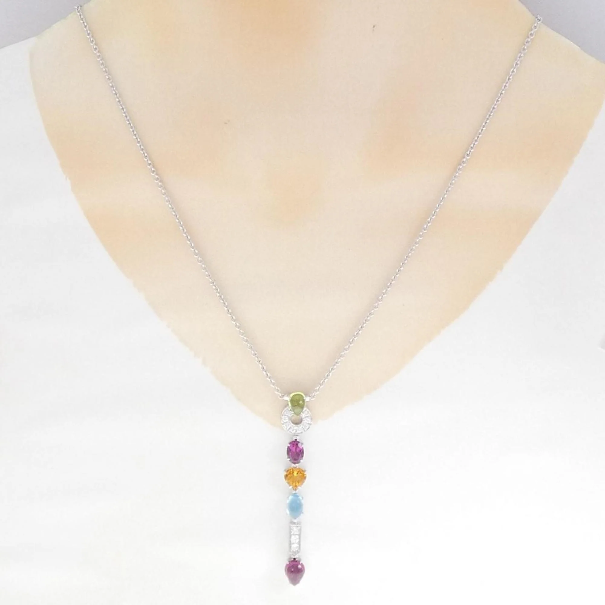 Pendant Necklace 18K White Gold with Citrine Diamond Garnet Peridot Topaz and Color Stone - Image 6
