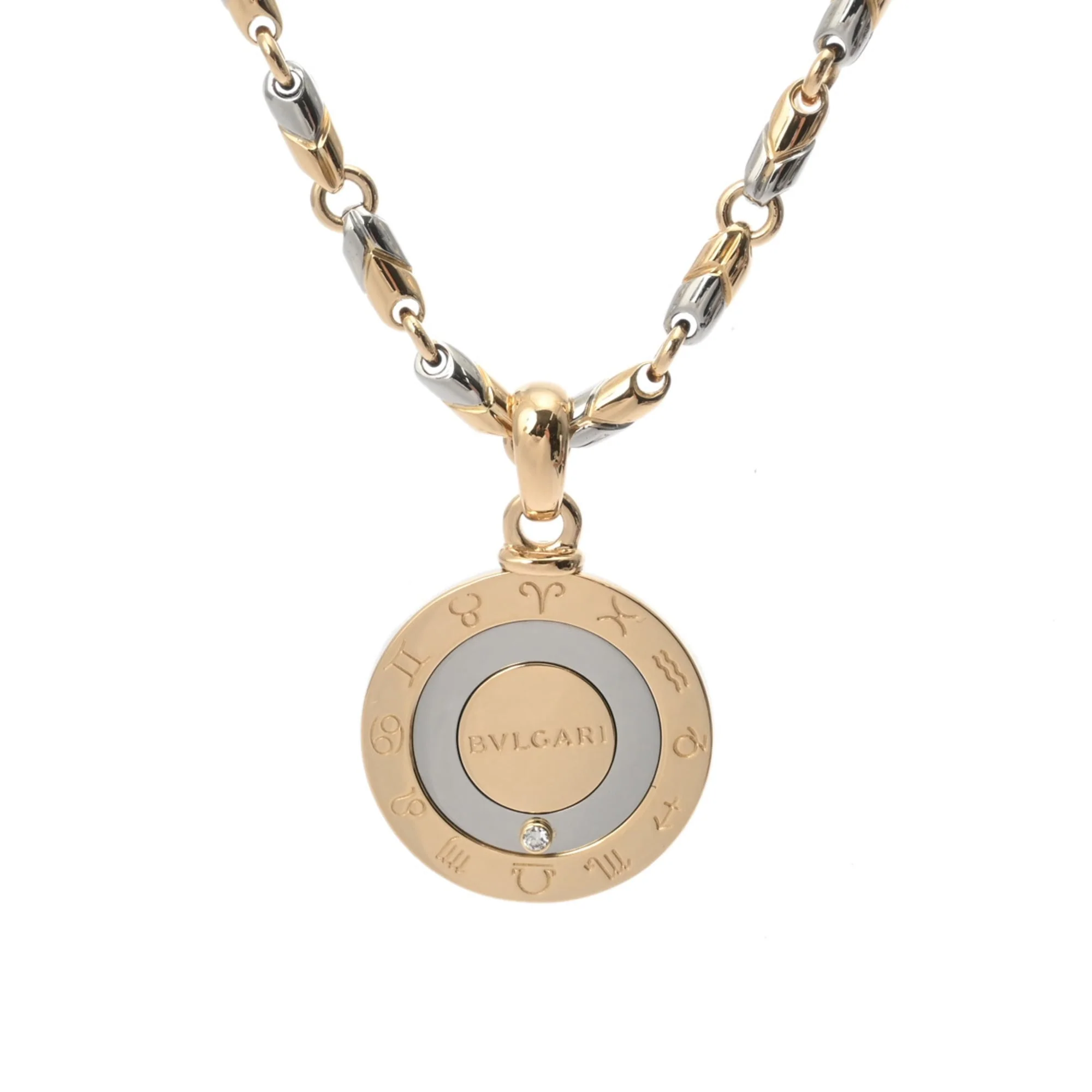 Pendant Necklace 18K Yellow Gold and Stainless Steel with Diamond - Image 2