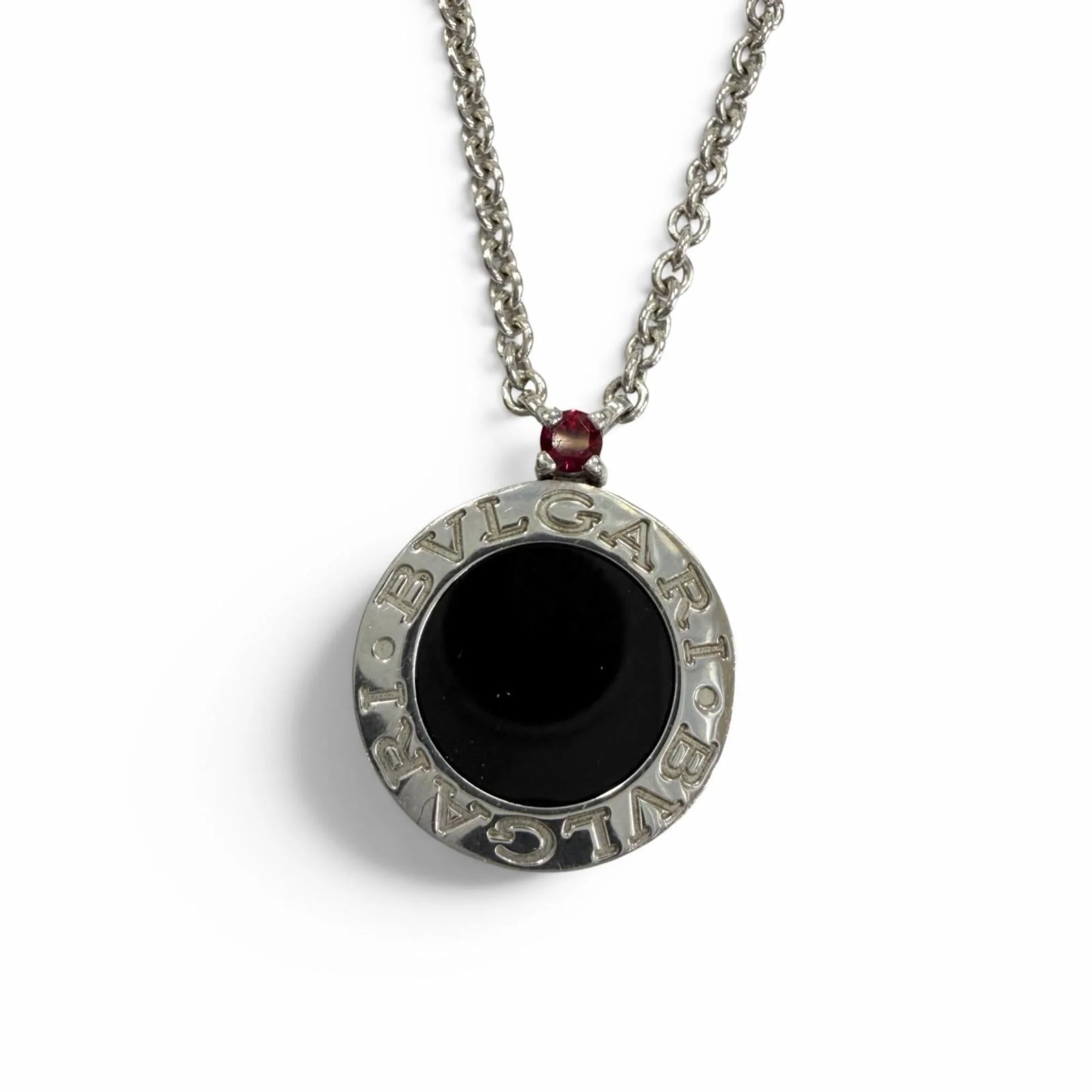 Pendant Necklace Sterling Silver with Onyx and Ruby