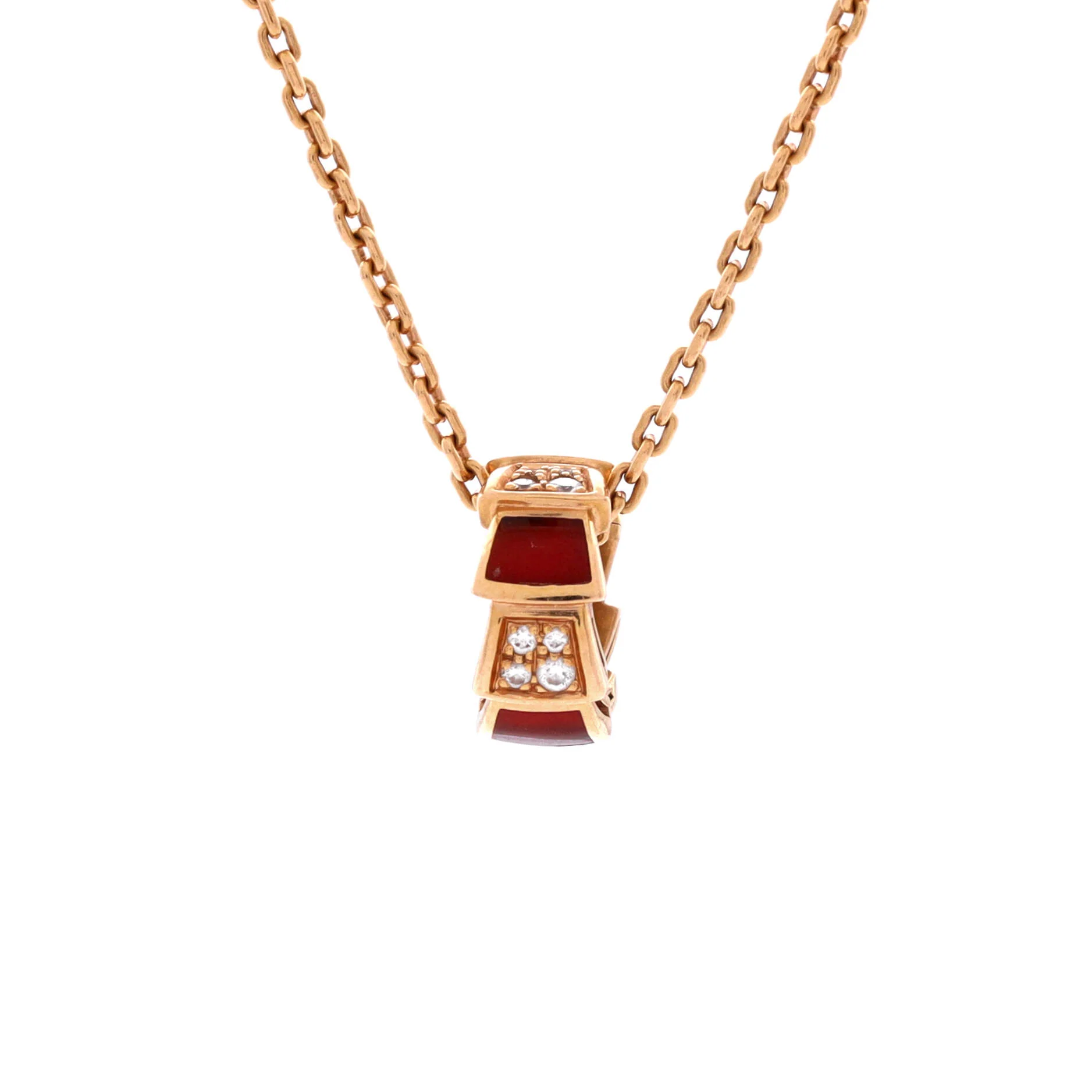 Serpenti Viper Pendant Necklace 18K Rose Gold with Carnelian and Diamonds