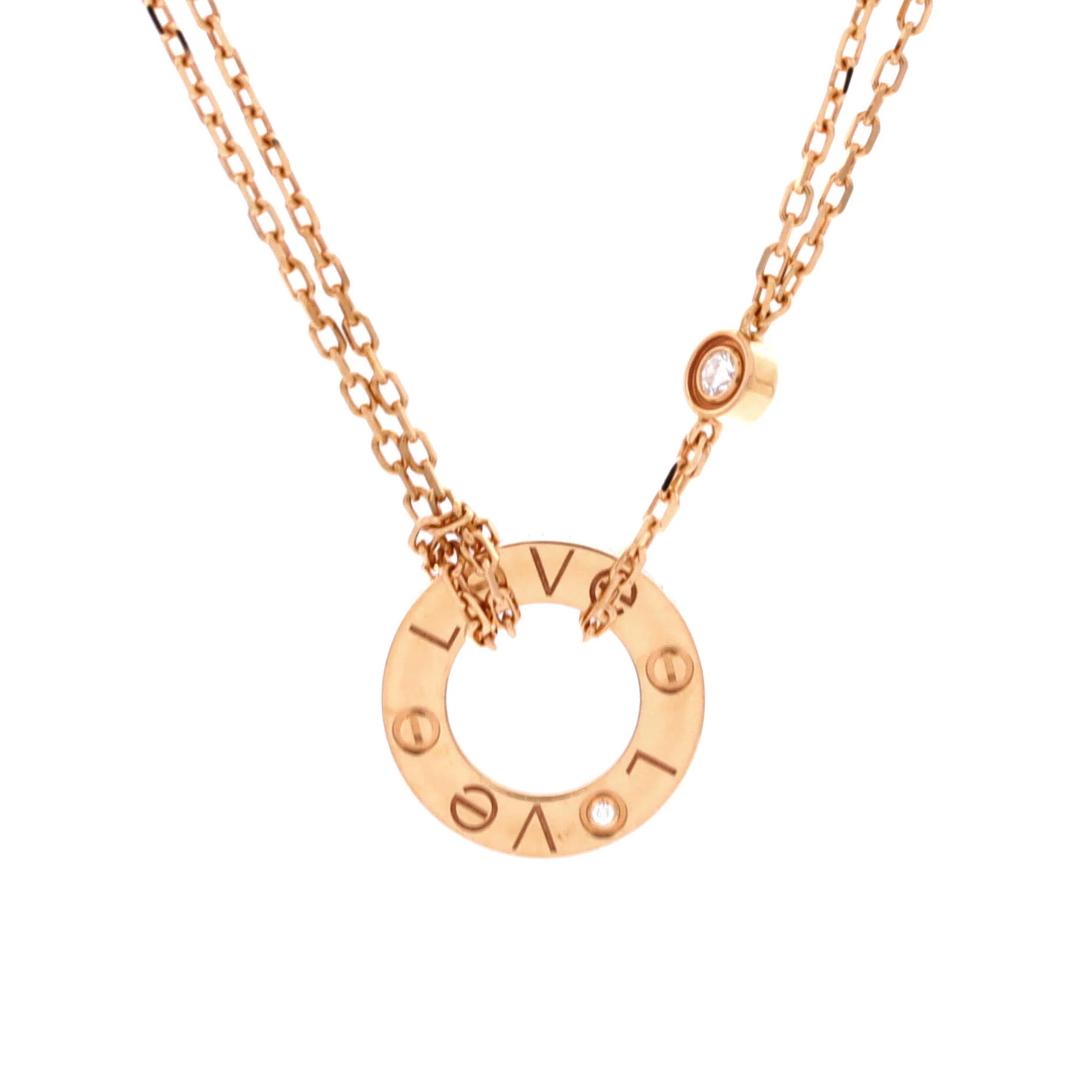 2 Diamonds Love Pendant Necklace 18K Rose Gold and Diamonds