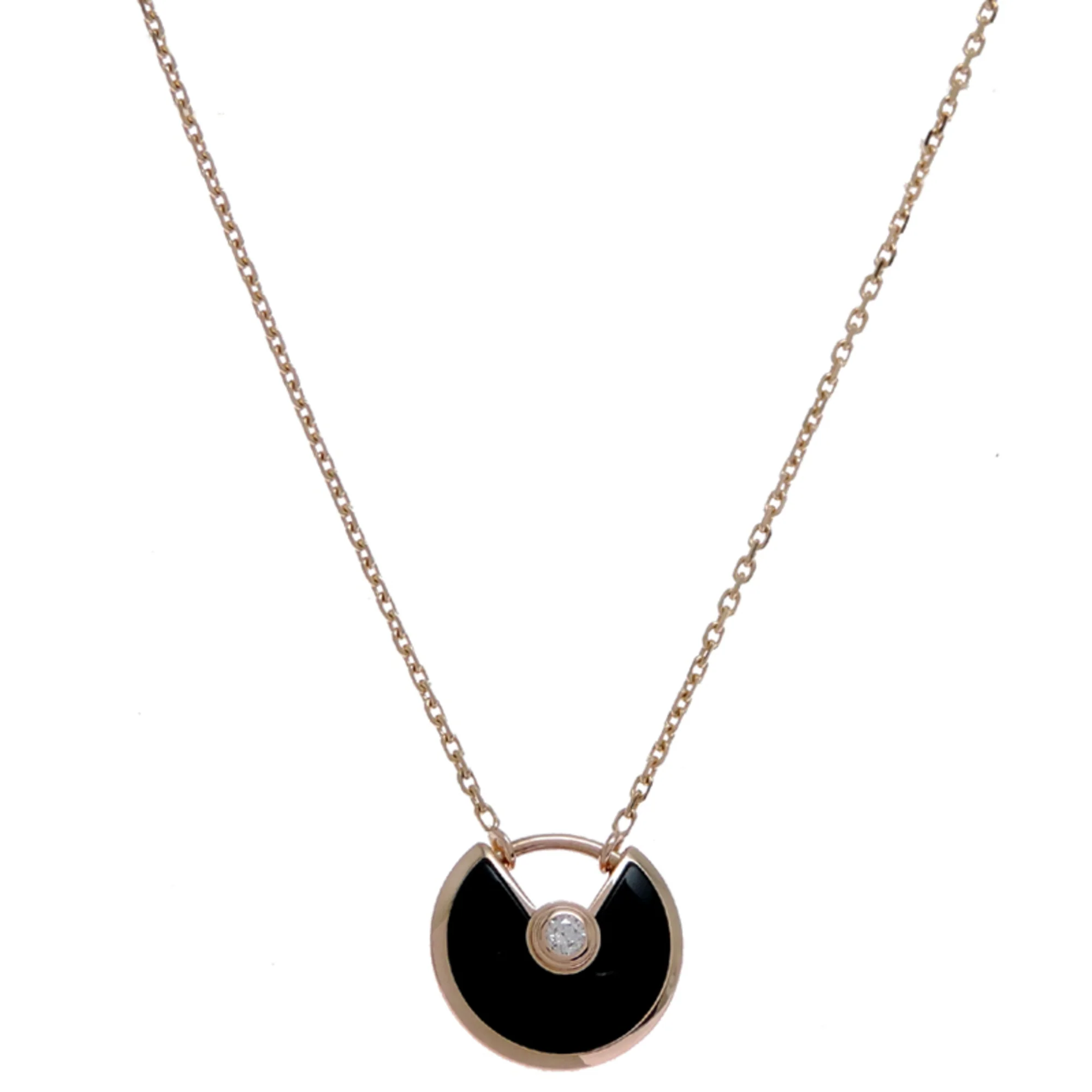 Amulette de Pendant Necklace 18K Rose Gold with Onyx and Diamond