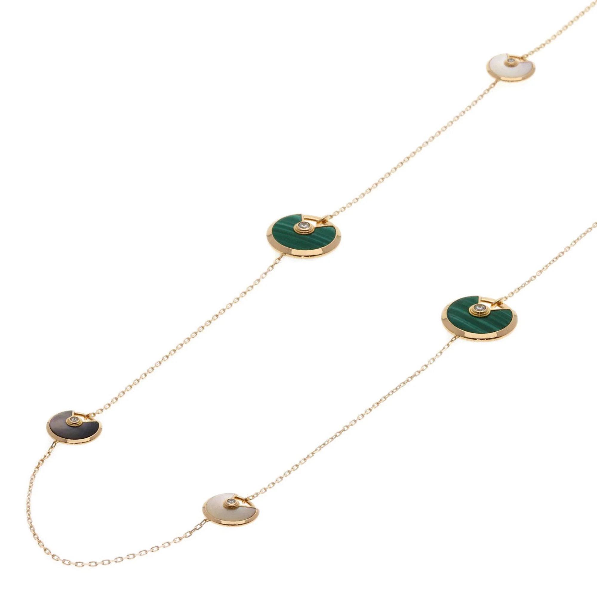 Amulette Pendant Necklace 18K Rose Gold with Diamond Malachite and Shell