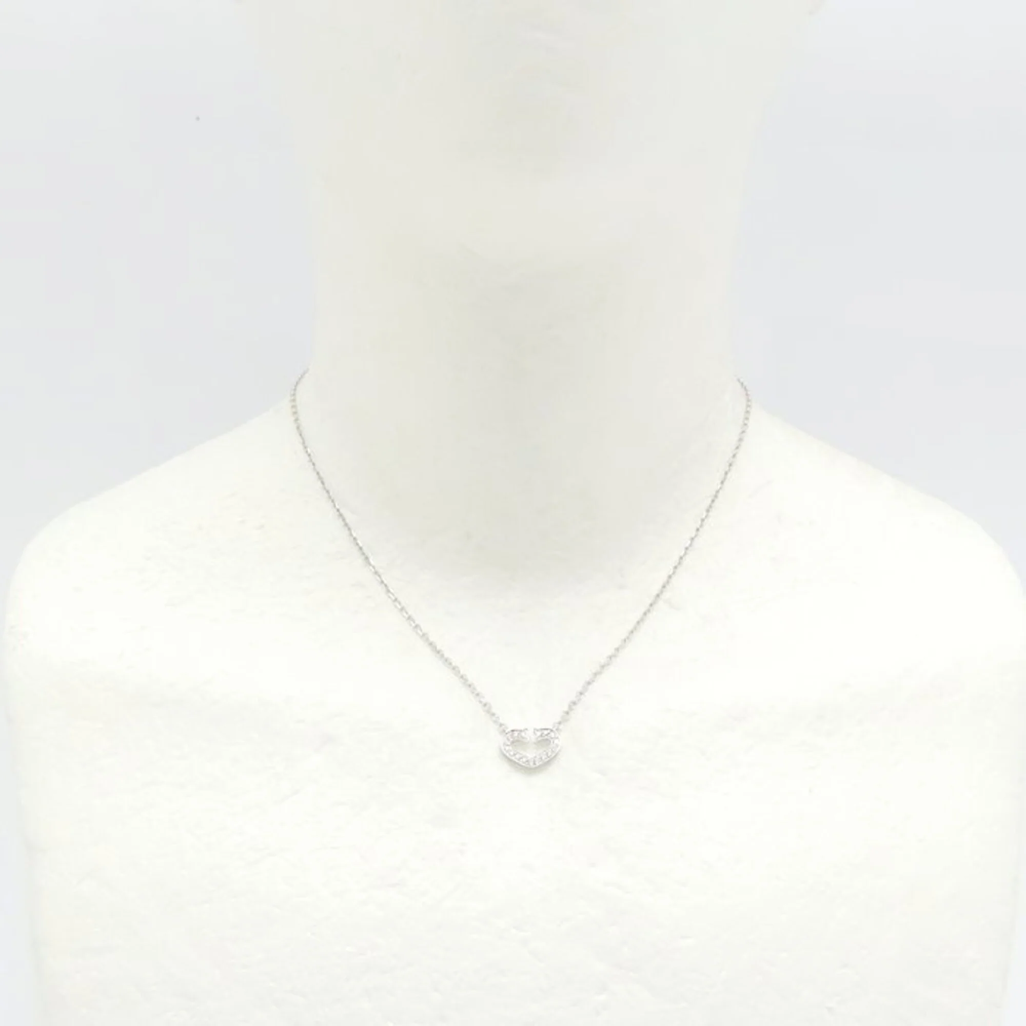 C Heart Pendant Necklace 18K White Gold with Diamonds - Image 3