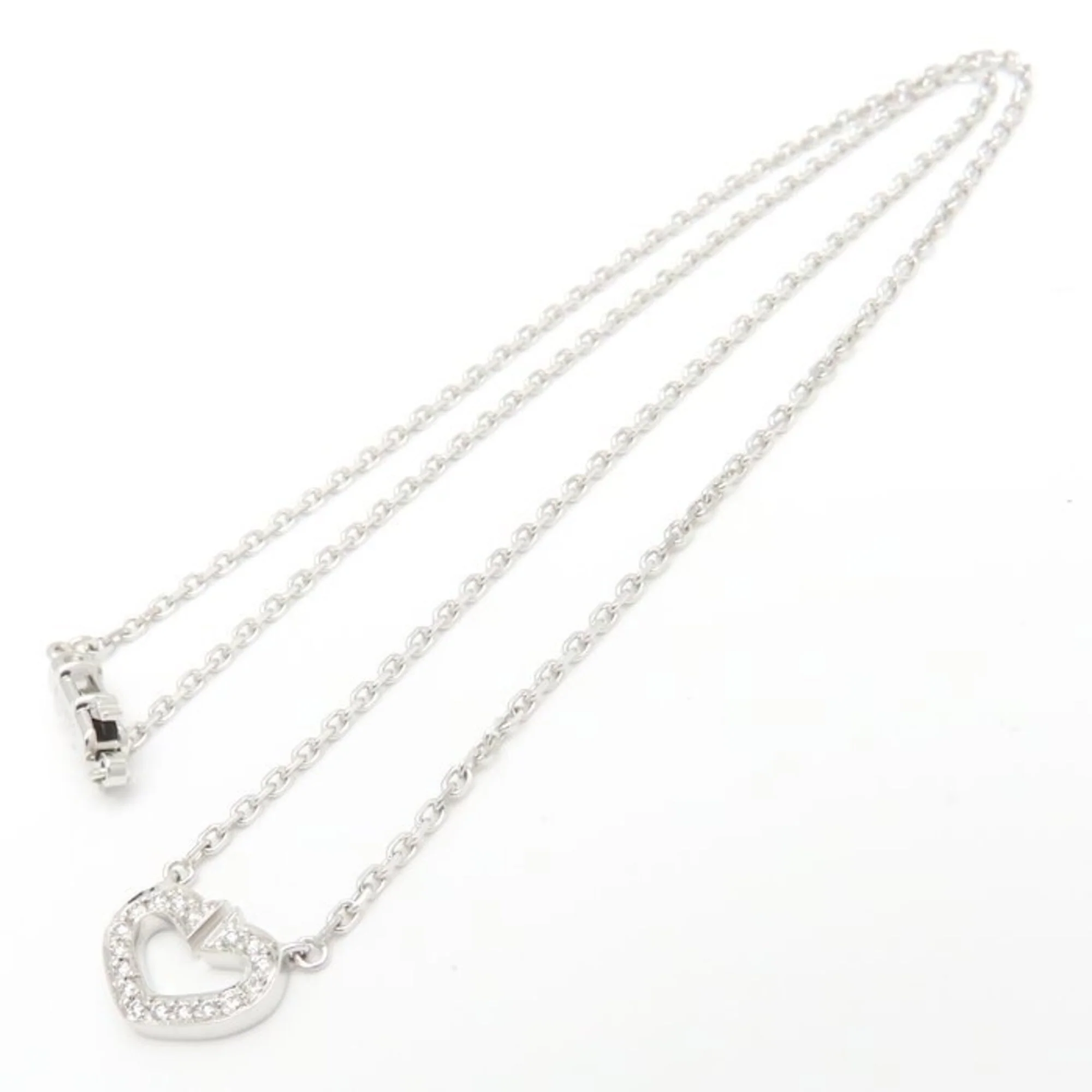 C Heart Pendant Necklace 18K White Gold with Diamonds - Image 4