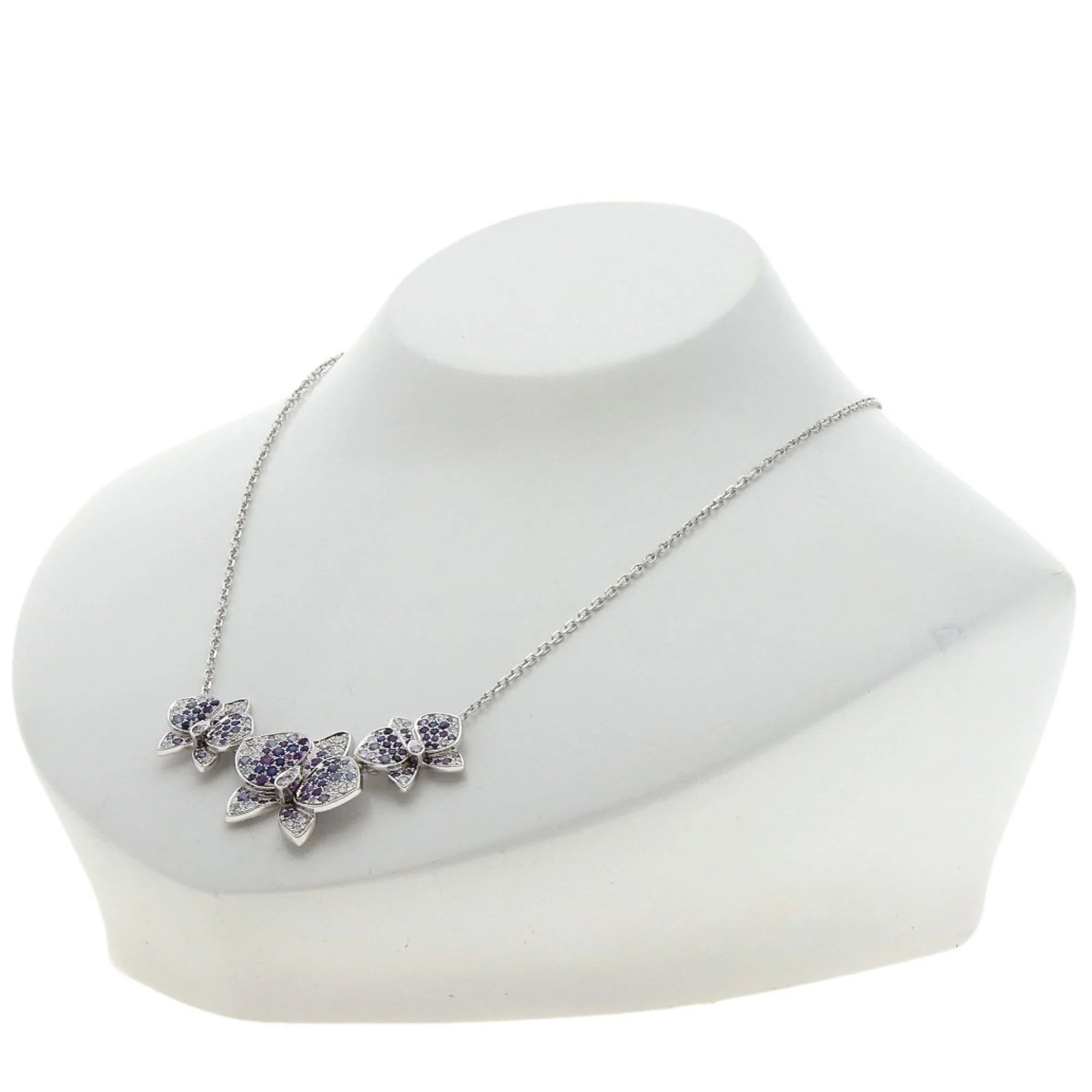 Caresse d'Orchidées Pendant Necklace 18K White Gold with Diamond Sapphire Amethyst - Image 4