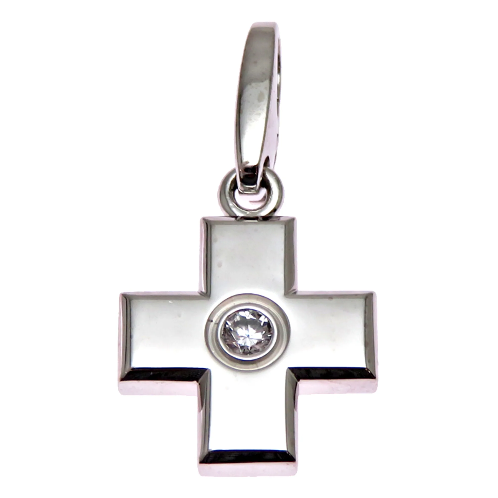 Cross Charm Necklace 18K White Gold with Diamond