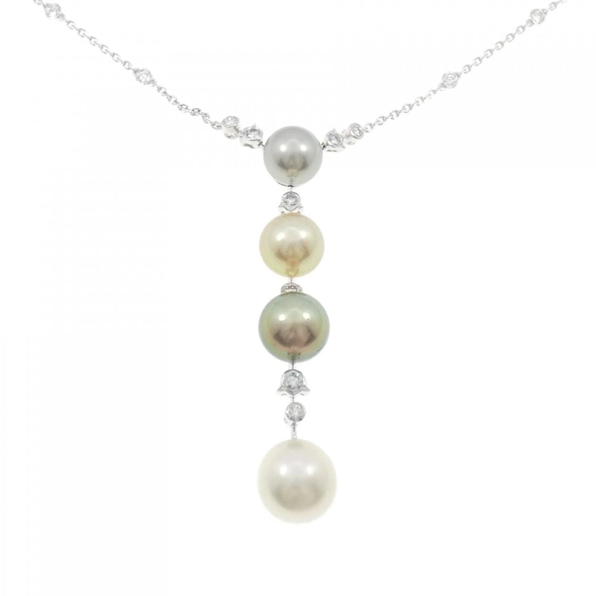 Pendant Necklace 18K White Gold With Diamond and Pearl
