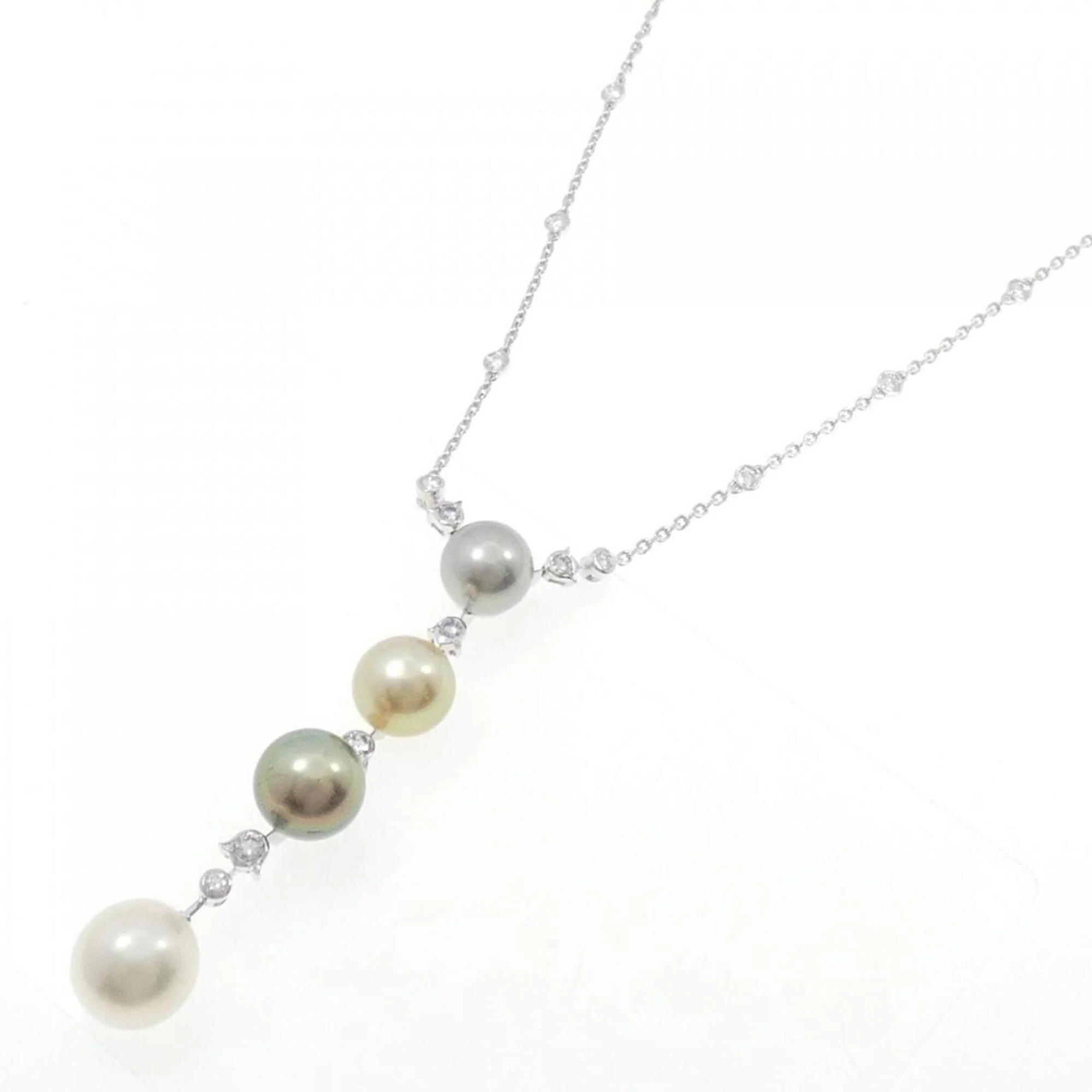 Pendant Necklace 18K White Gold With Diamond and Pearl - Image 2