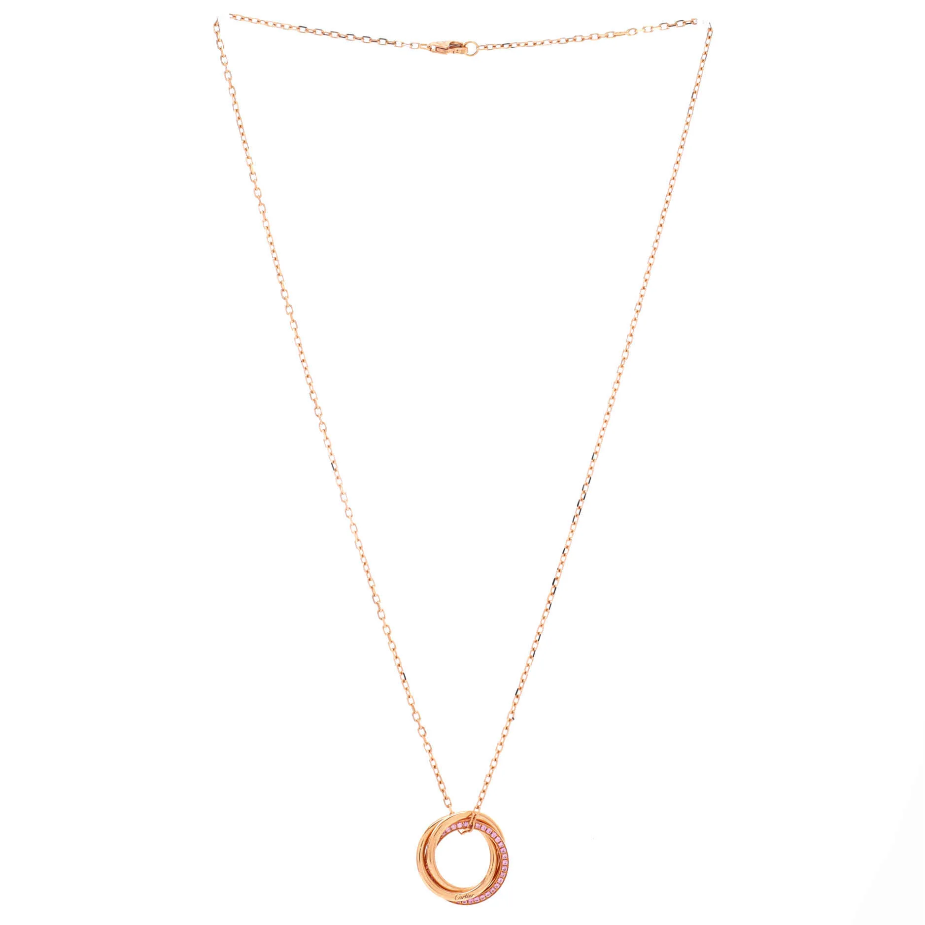 Trinity Pendant Necklace 18K Rose Gold with Pave Pink Sapphires - Image 3