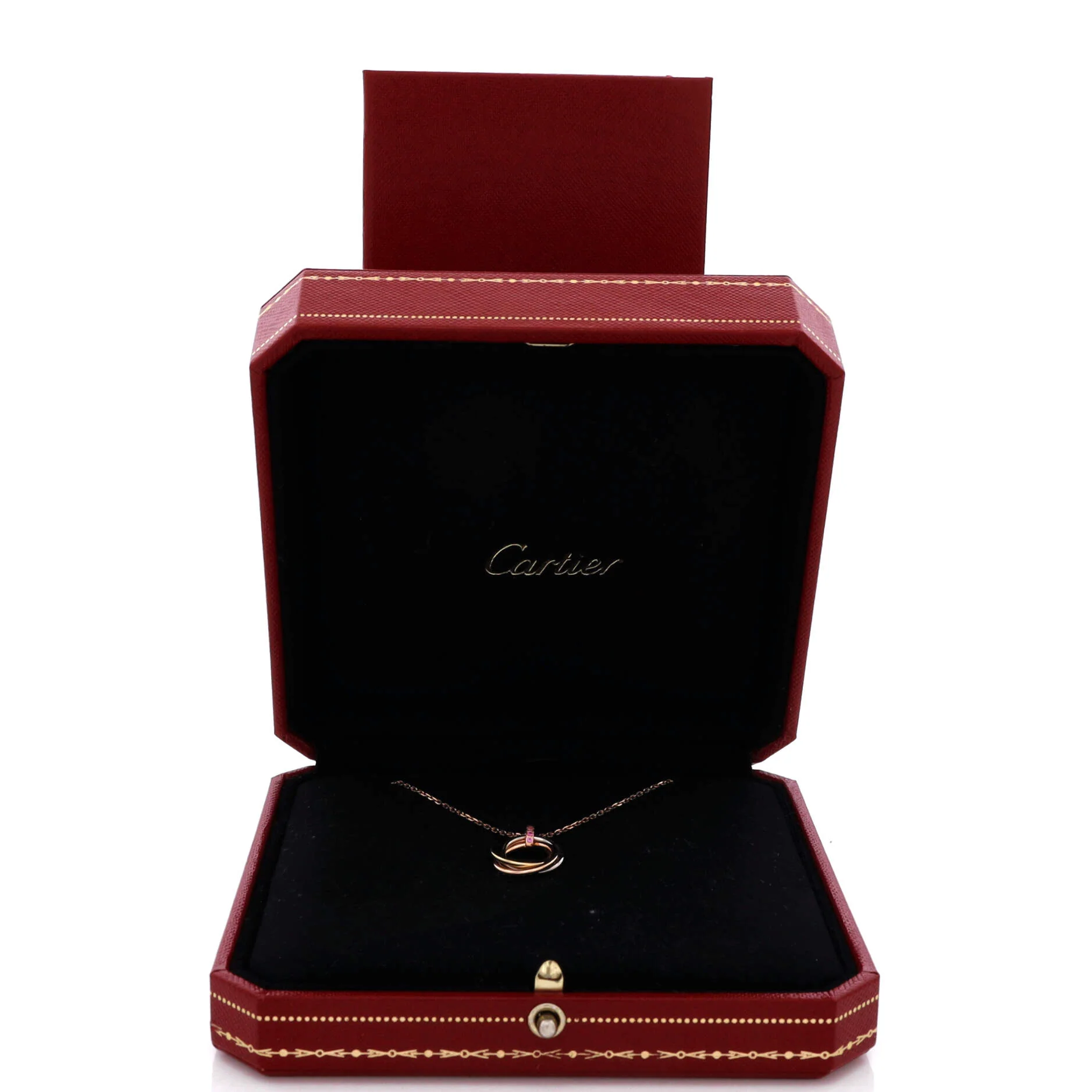 Trinity Pendant Necklace 18K Tricolor Gold with Pave Pink Sapphires Medium - Image 2