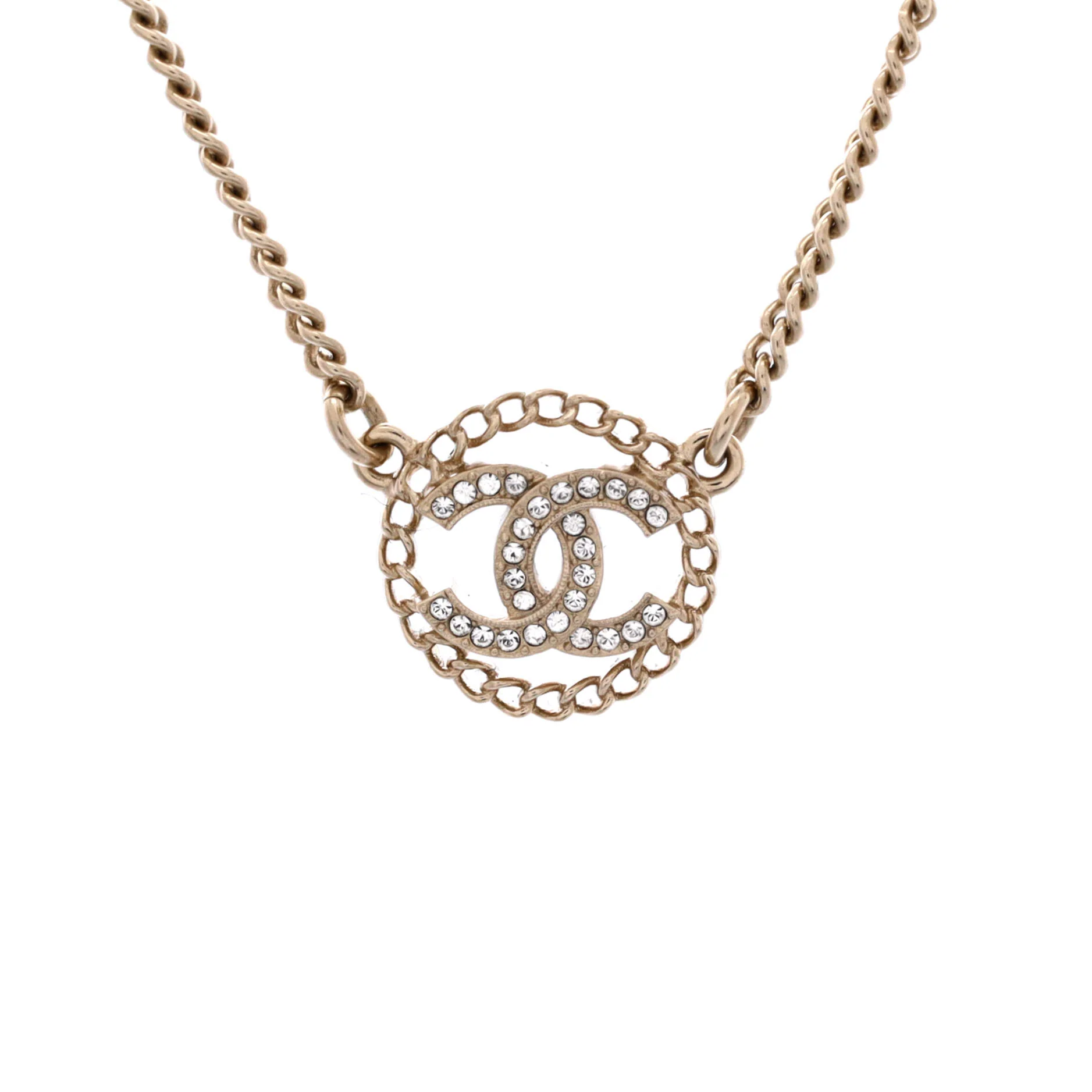 CC Chain Round Pendant Necklace Metal with Crystals