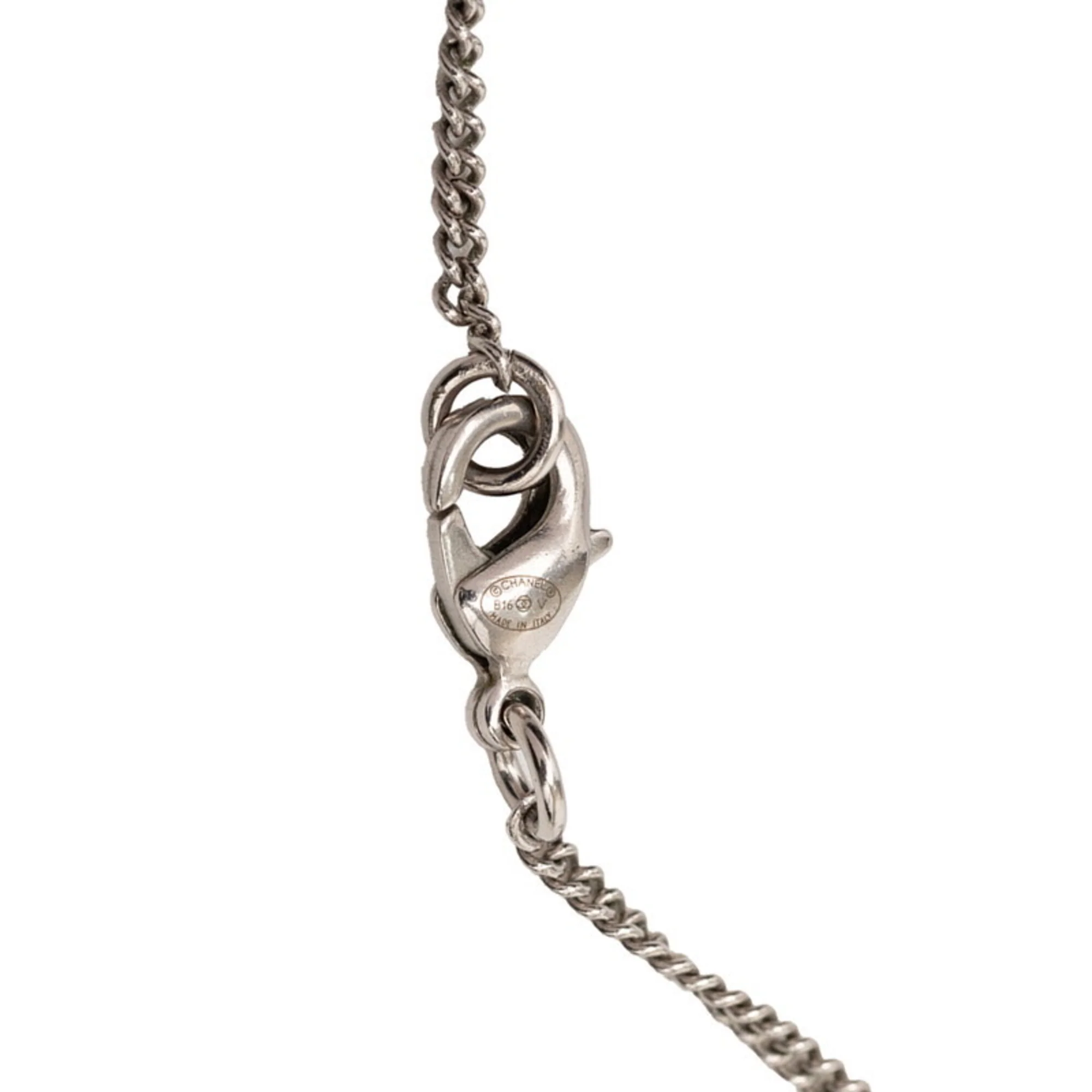 CC Logo Chain Flower Pendant Necklace Silver-Tone Metal - Image 5