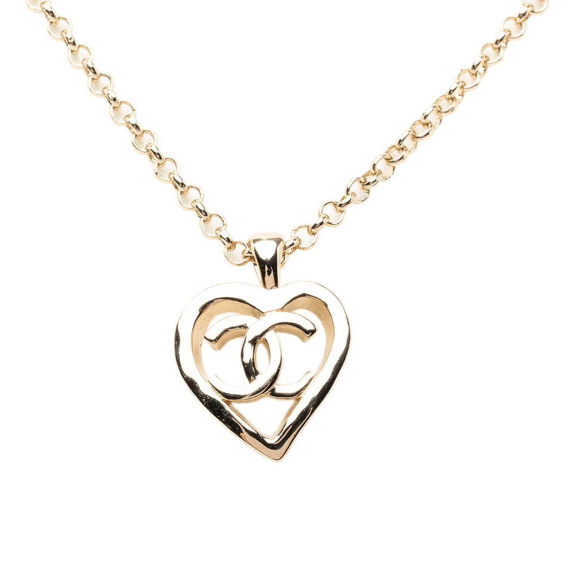 CC Logo Chain Heart Pendant Necklace Silver-Tone Metal - Image 2