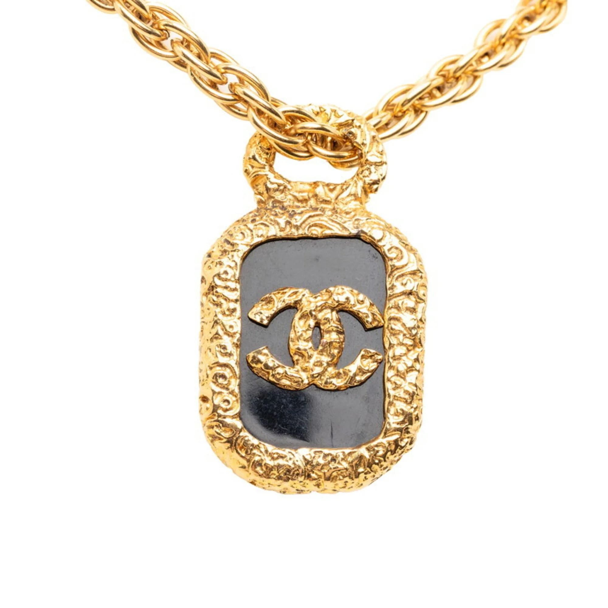 CC Logo Chain Pendant Necklace Gold-Tone Metal