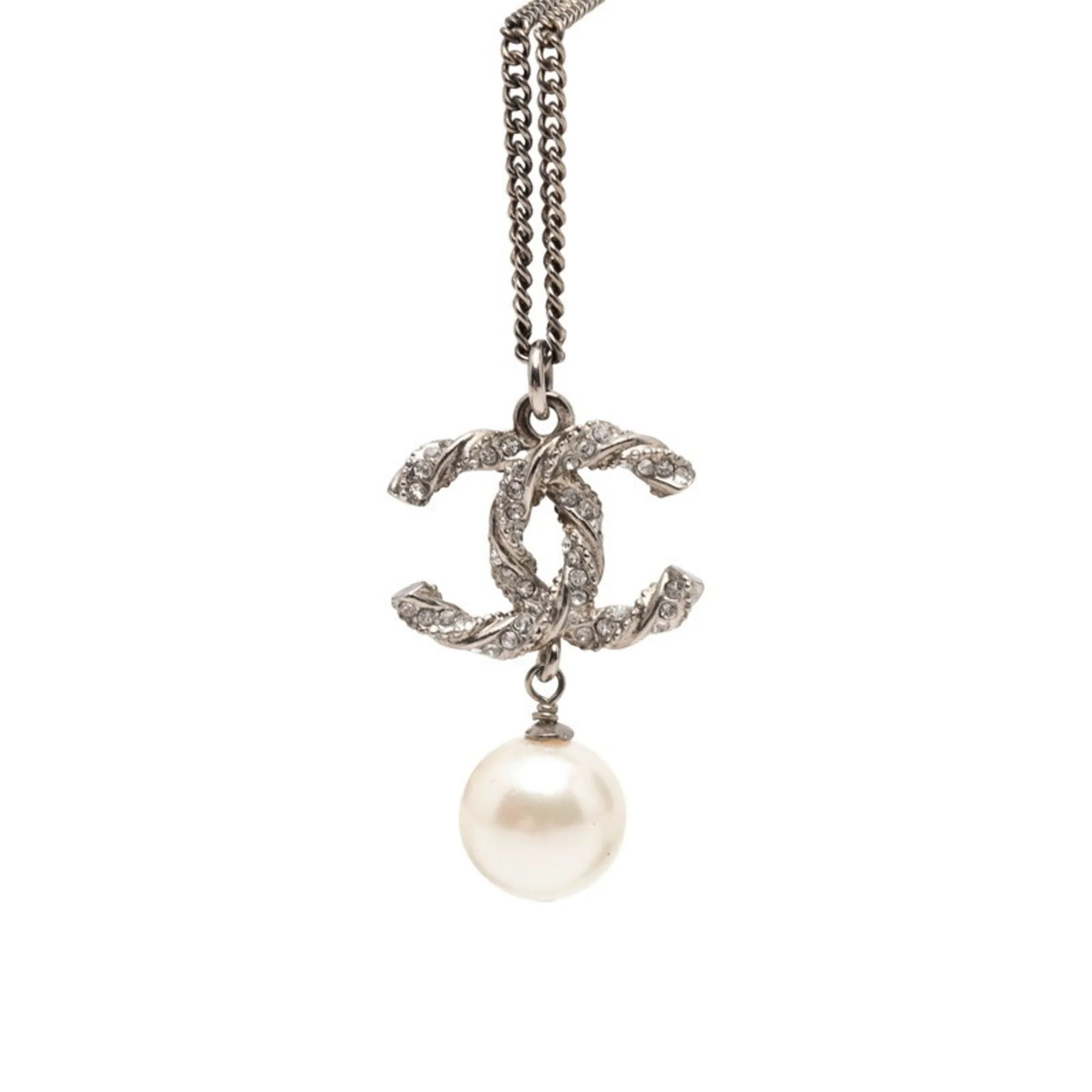 CC Logo Chain Pendant Necklace Silver-Tone Metal