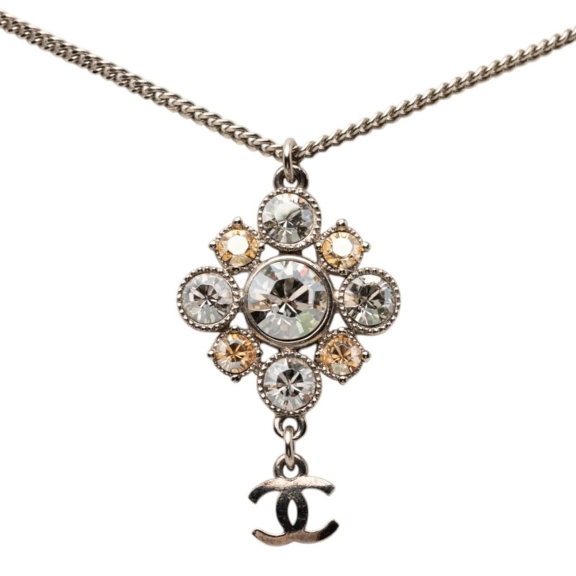 CC Logo Chain Pendant Necklace Silver-Tone Metal