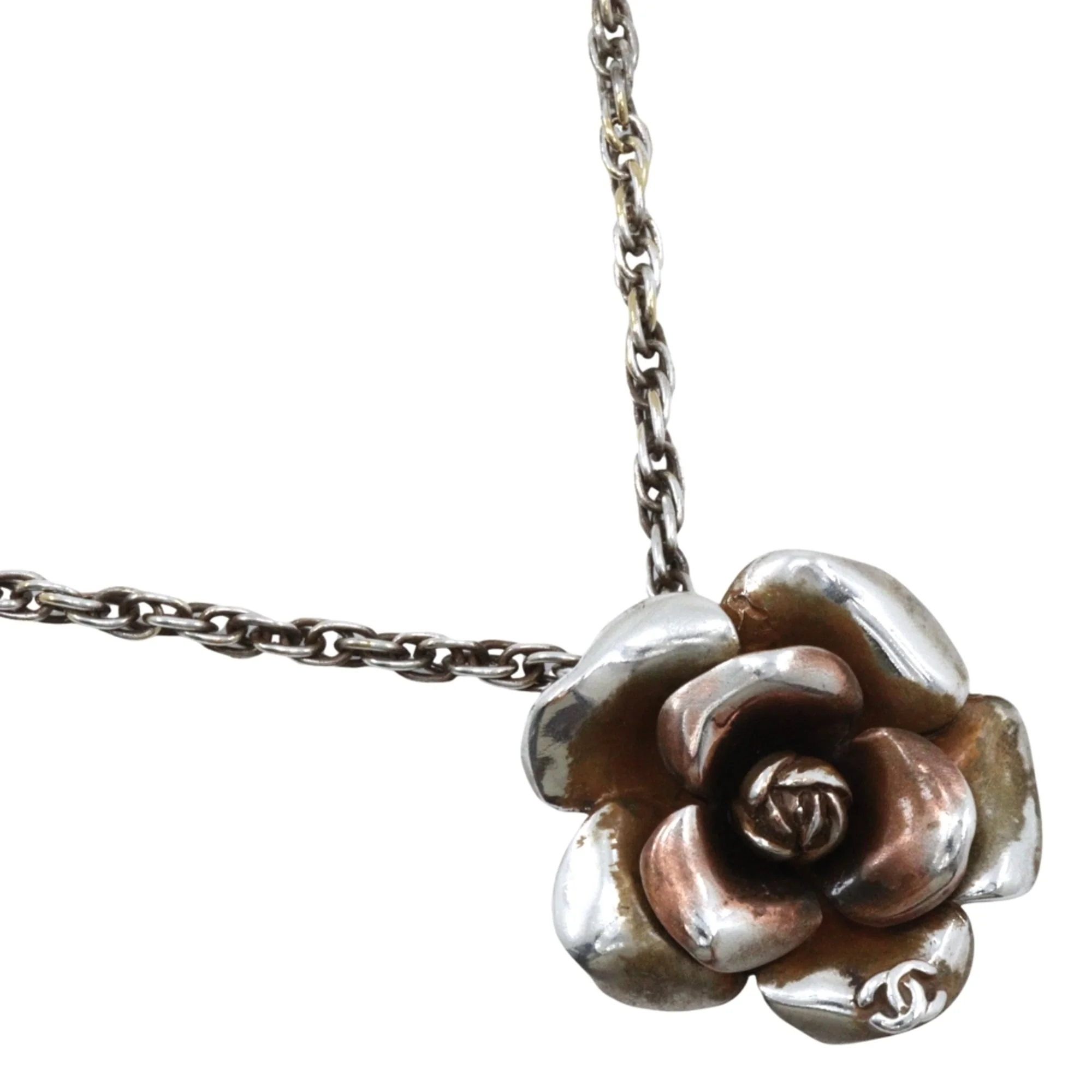 CC Logo Flower Pendant Necklace Metal