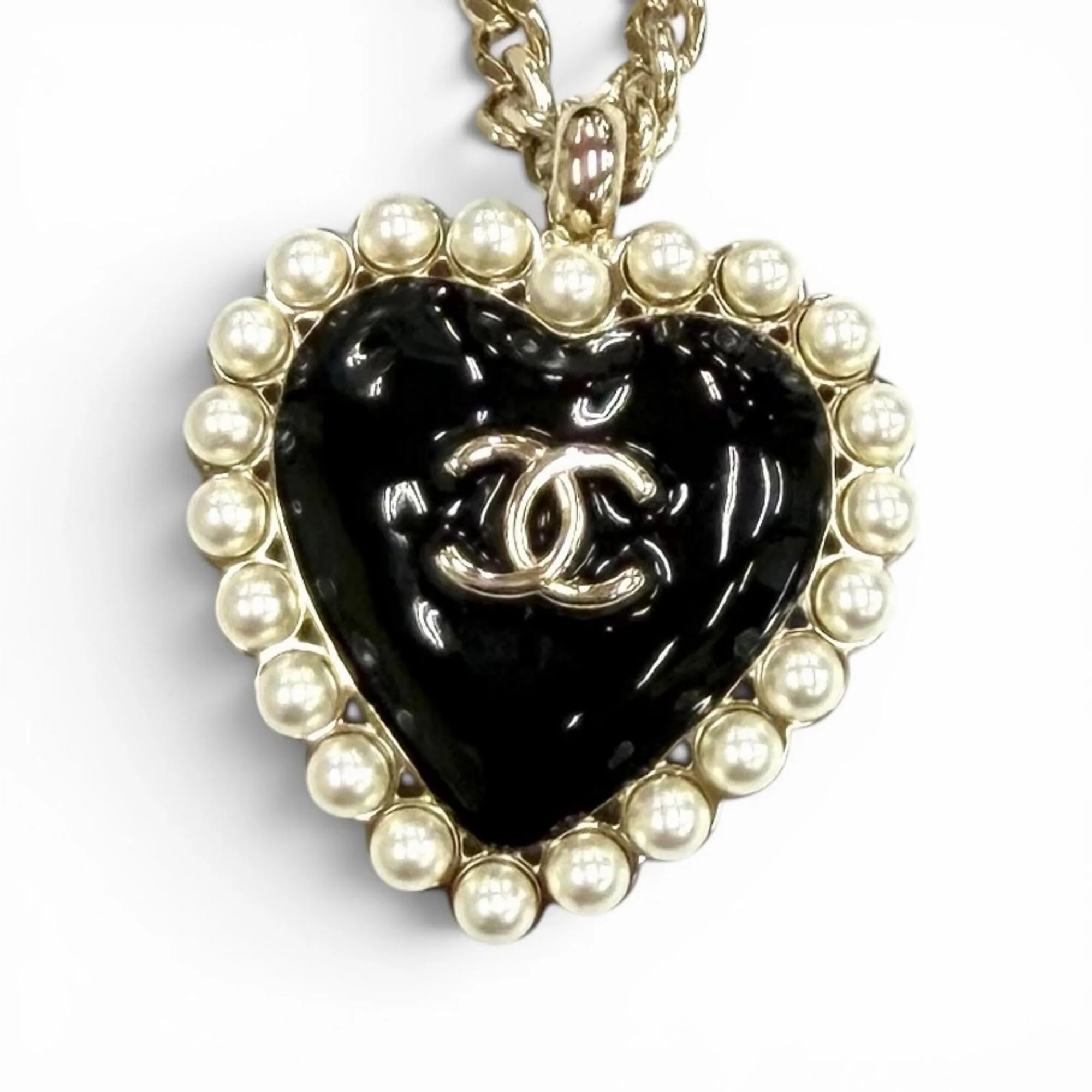 CC Logo Heart Pendant Necklace Metal