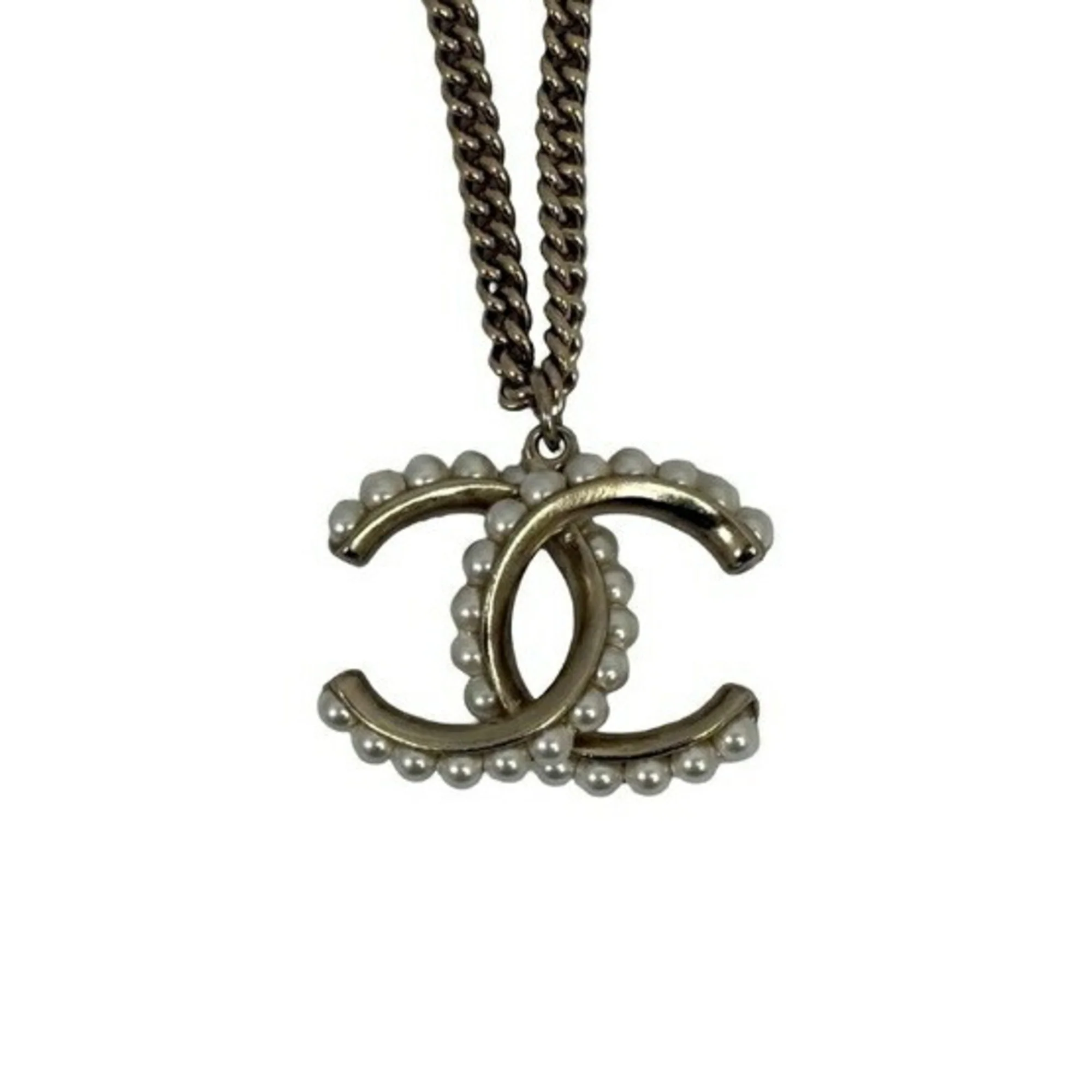 CC Logo Pendant Necklace Gold-Tone Metal