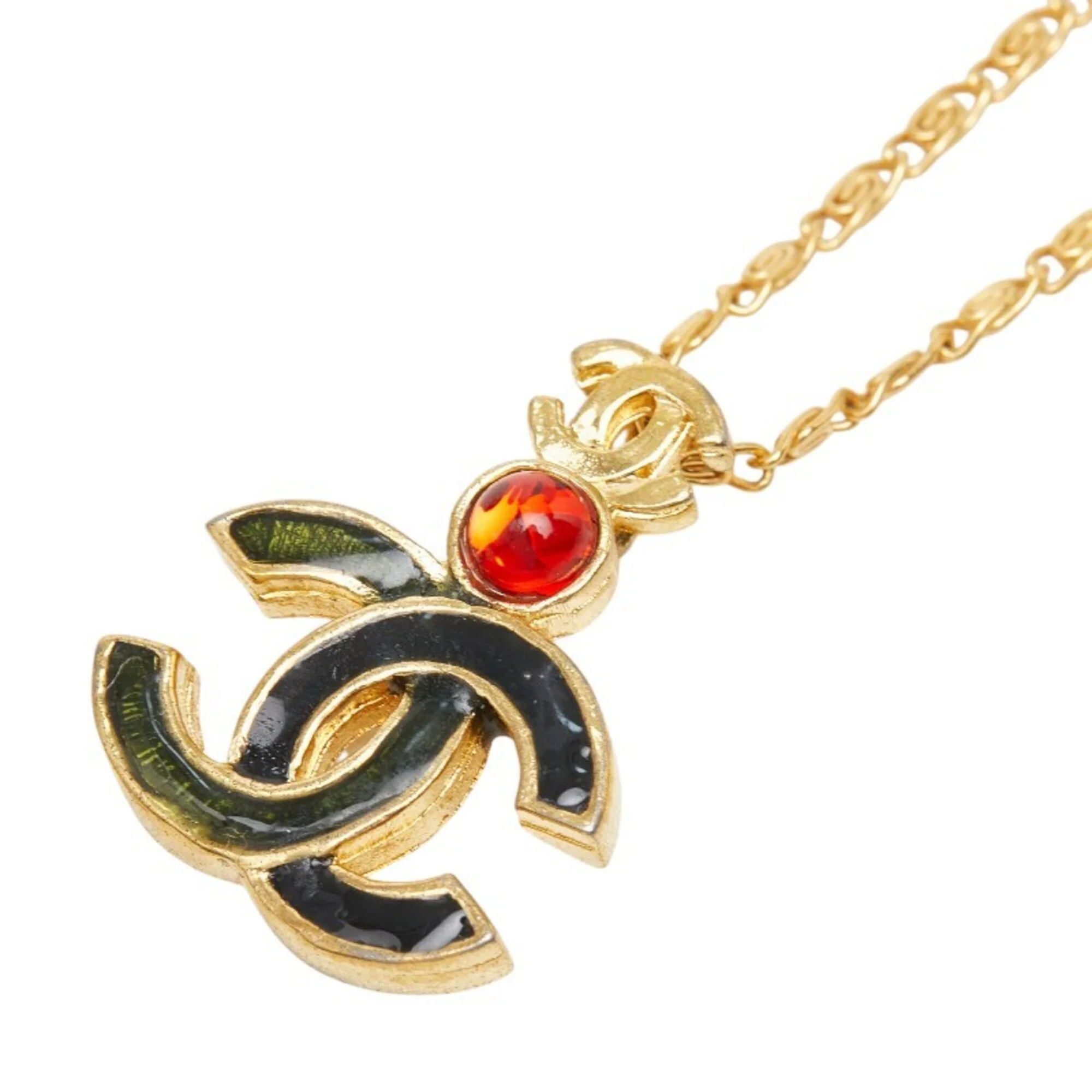 CC Logo Pendant Necklace Gold-Tone Metal