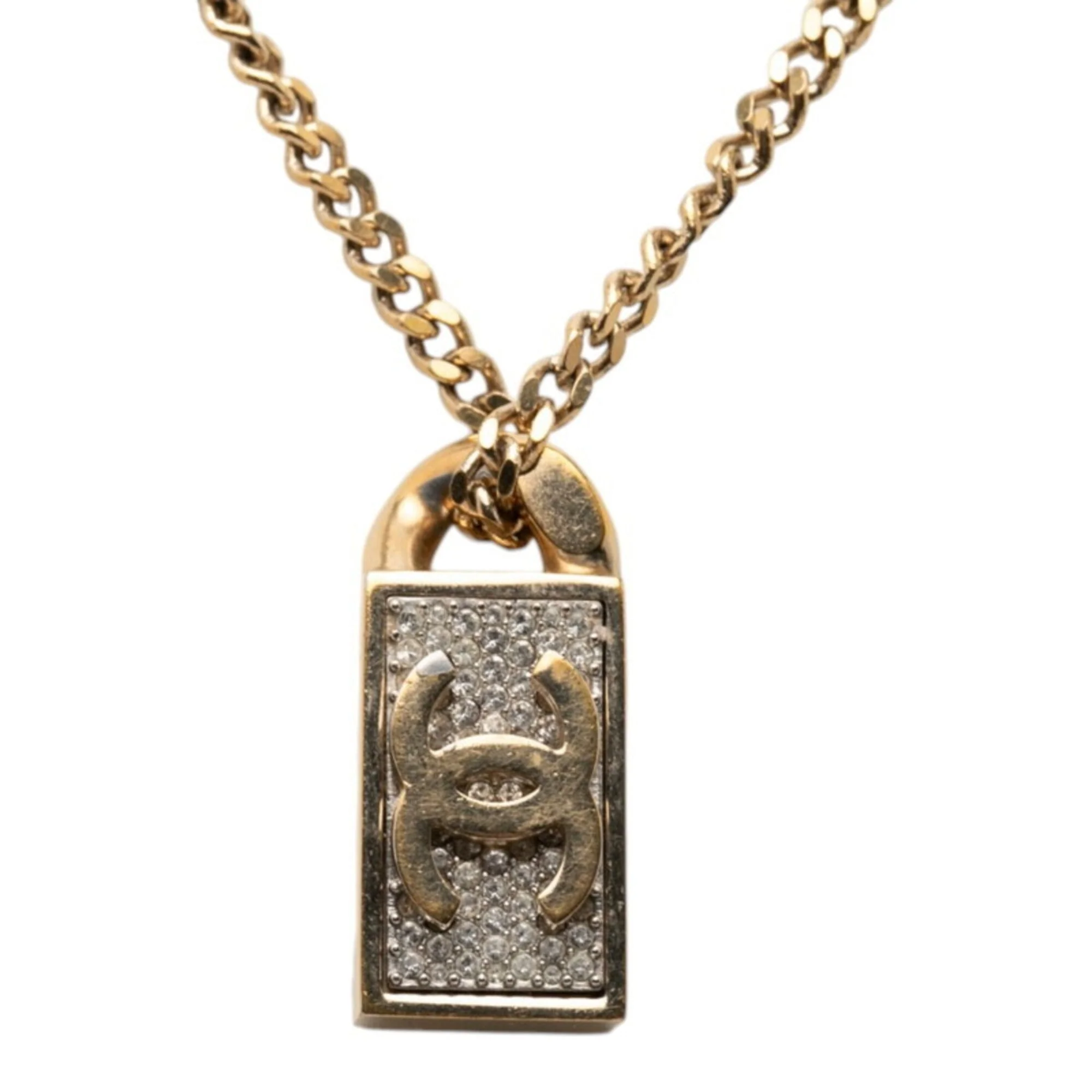 CC Logo Pendant Necklace Gold-Tone Metal