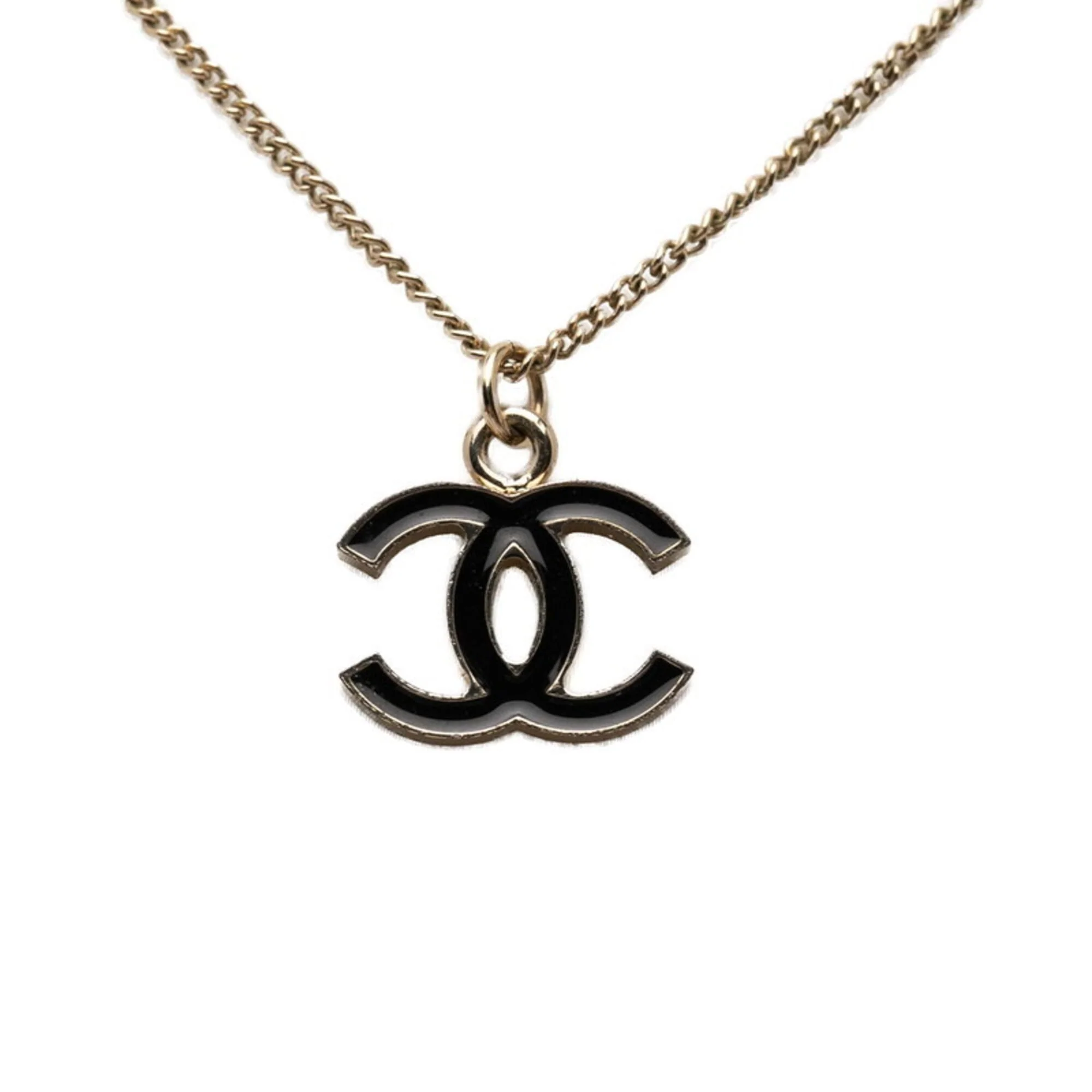 CC Logo Pendant Necklace Gold-Tone Metal