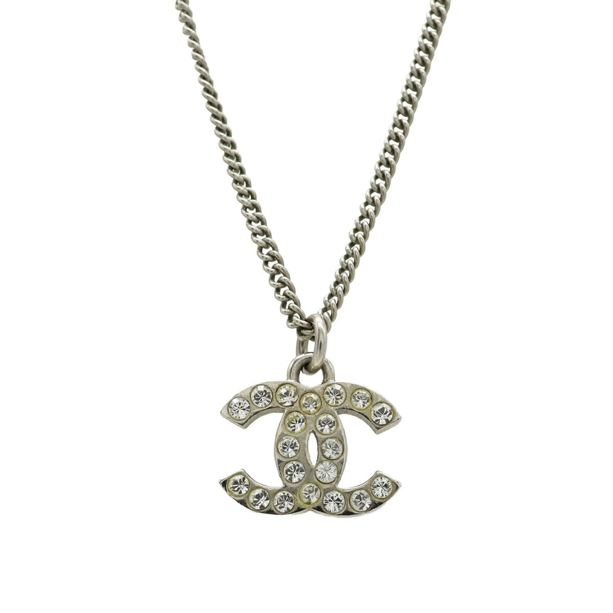 CC Logo Pendant Necklace Silver-Tone Metal