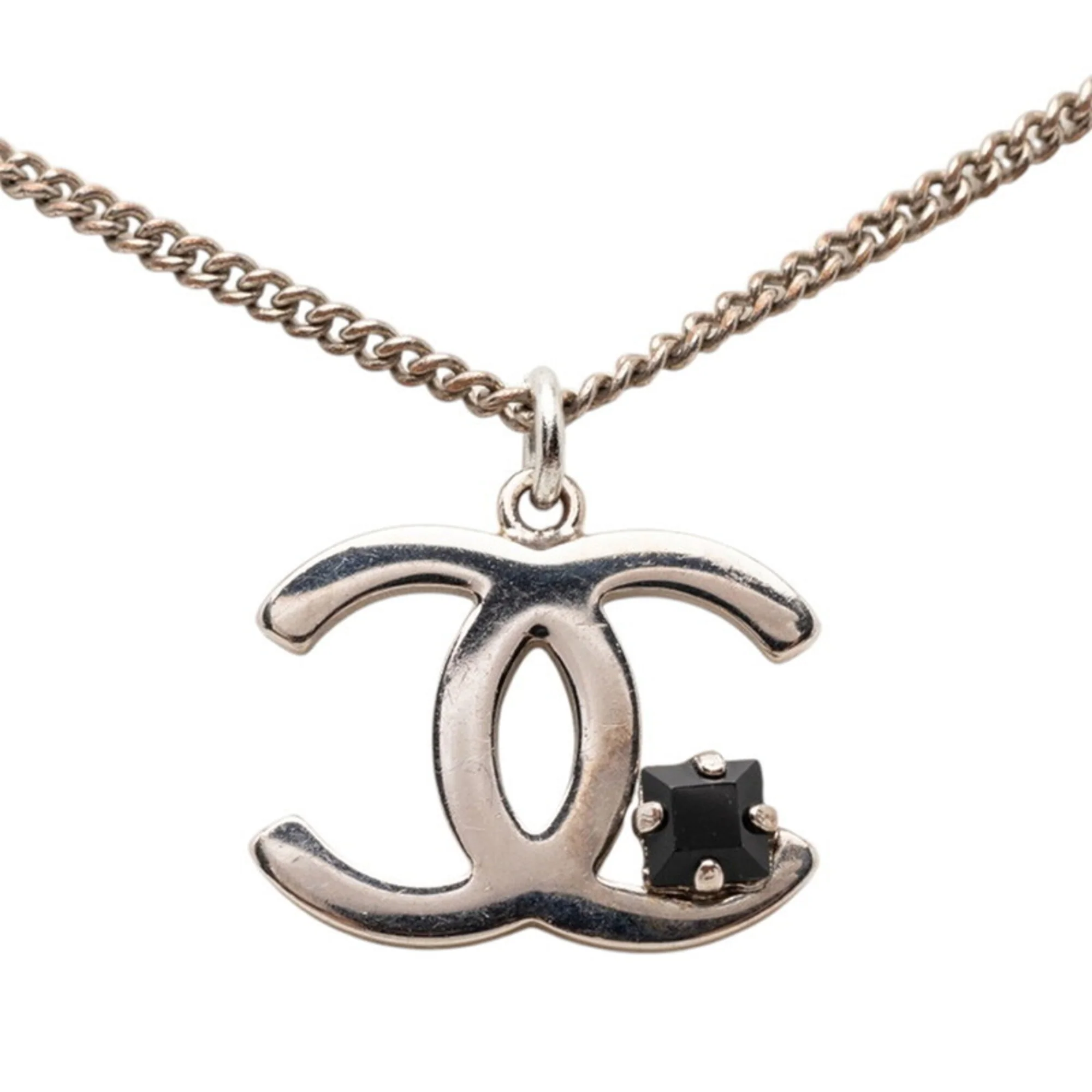 CC Logo Pendant Necklace Silver-Tone Metal