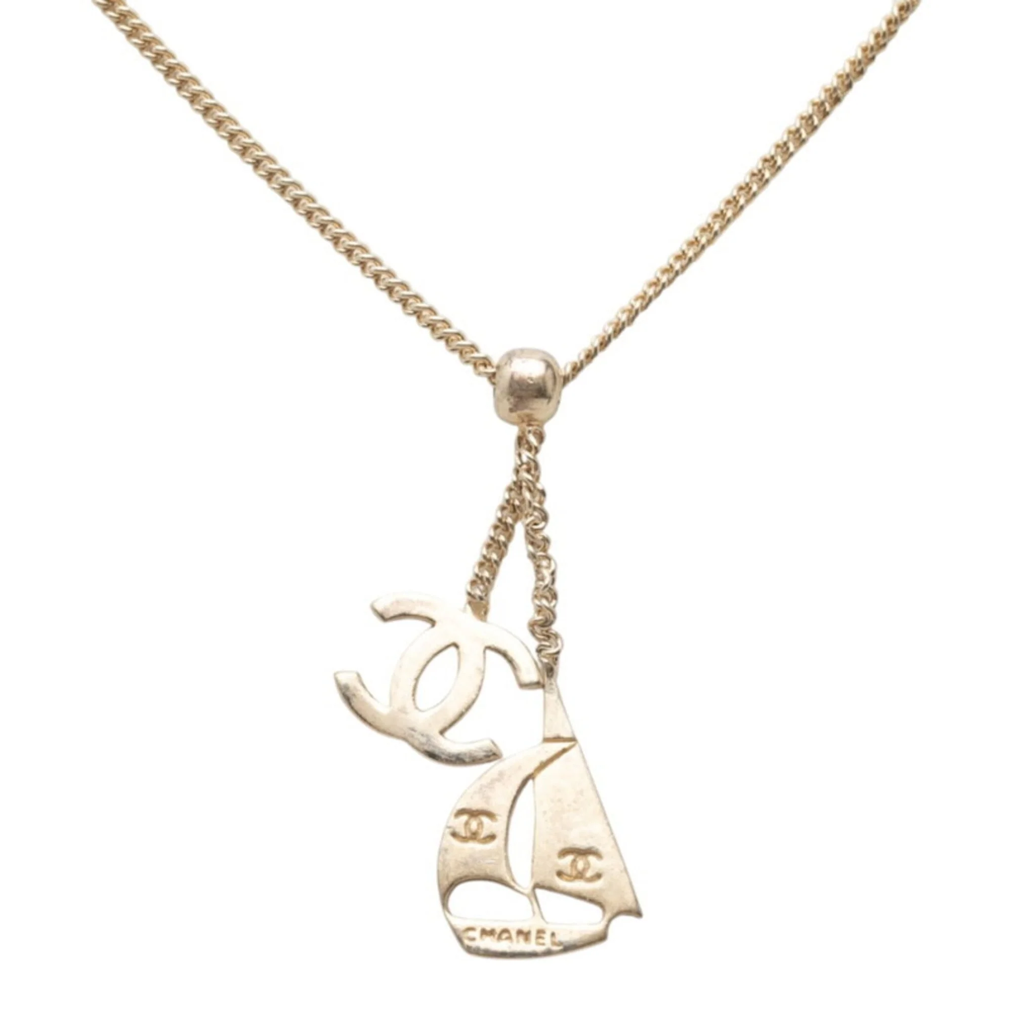 CC Logo Pendant Necklace Silver-Tone Metal
