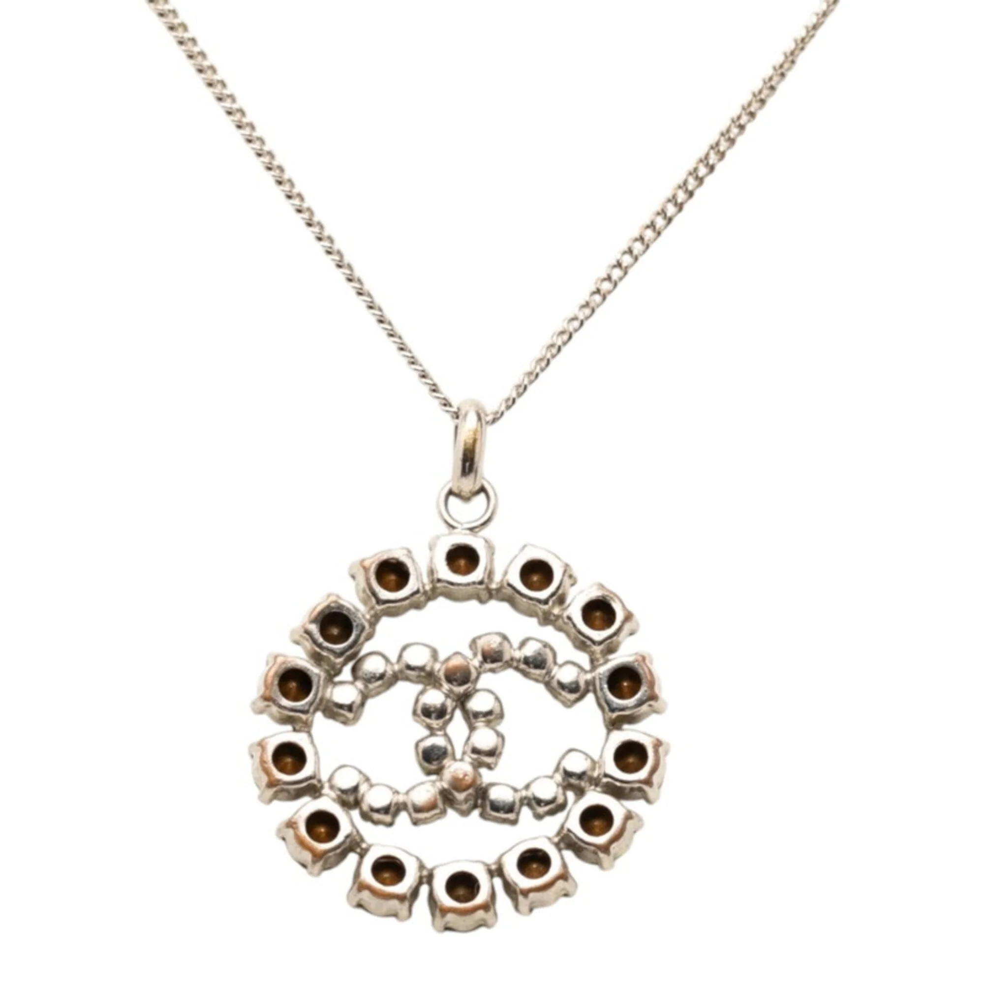 CC Logo Pendant Necklace Silver-Tone Metal - Image 3