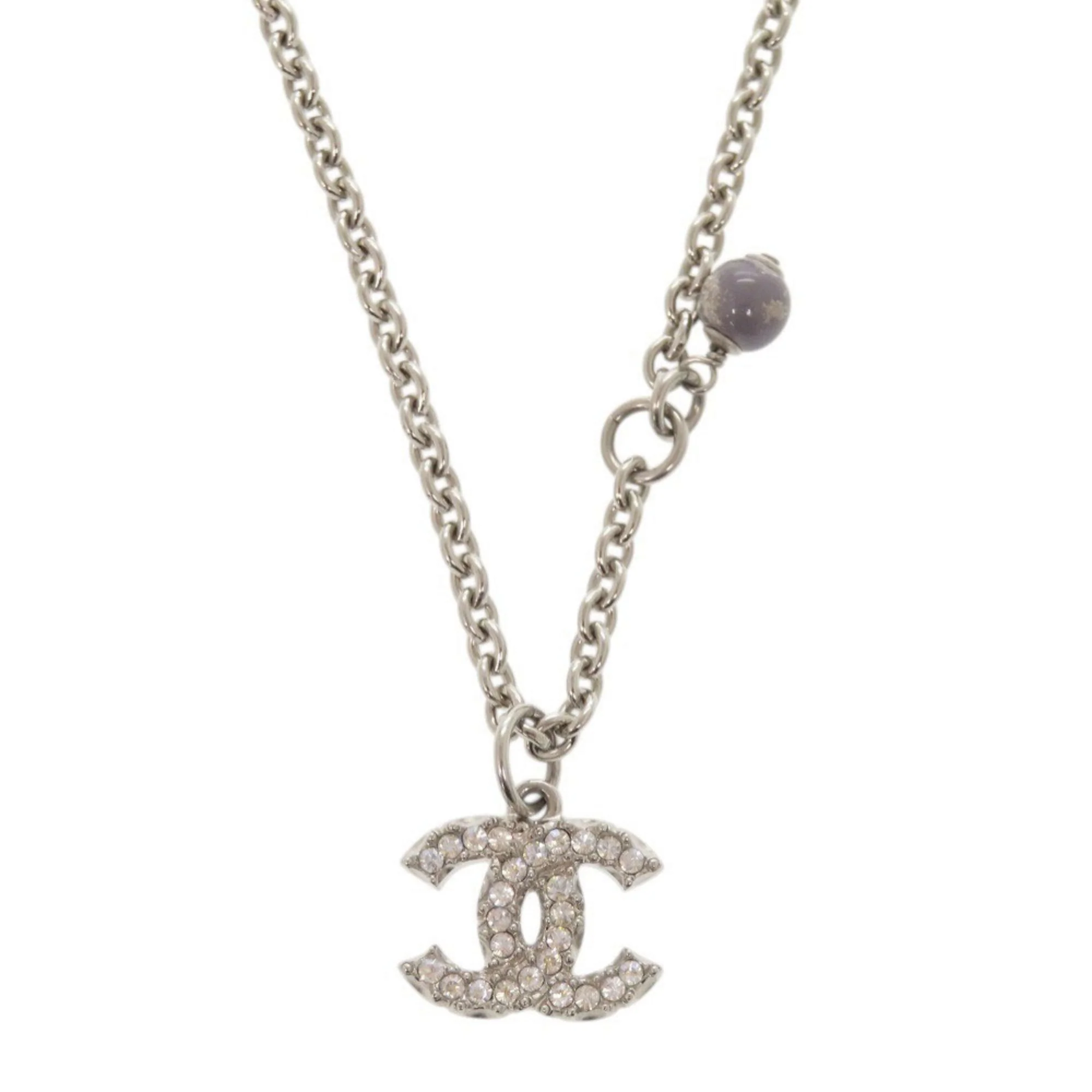 CC Logo Pendant Necklace Silver-Tone Metal