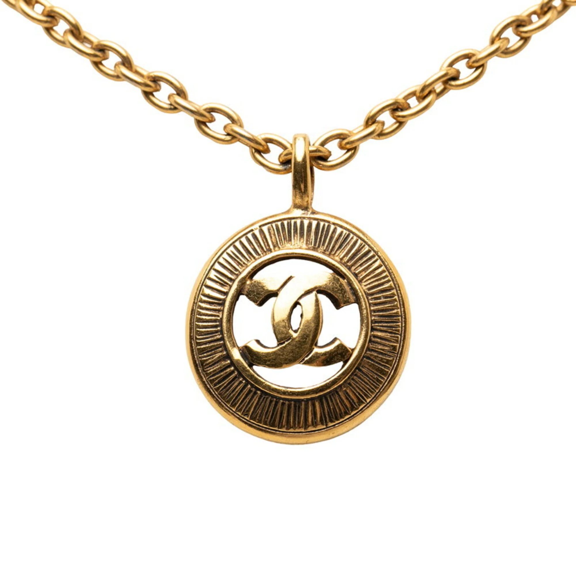 CC Logo Round Chain Pendant Necklace Metal