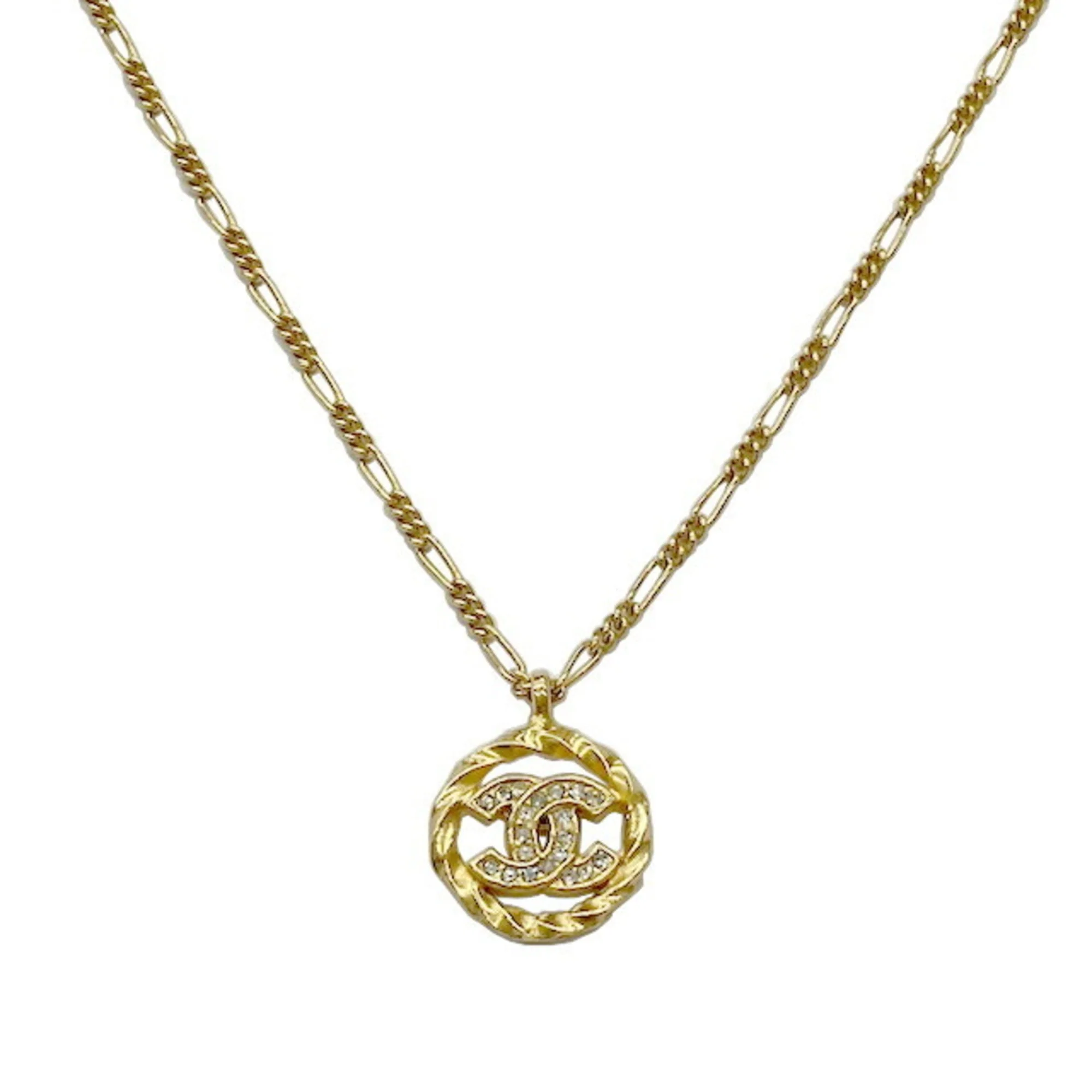 CC Logo Round Pendant Necklace Gold-Tone Metal