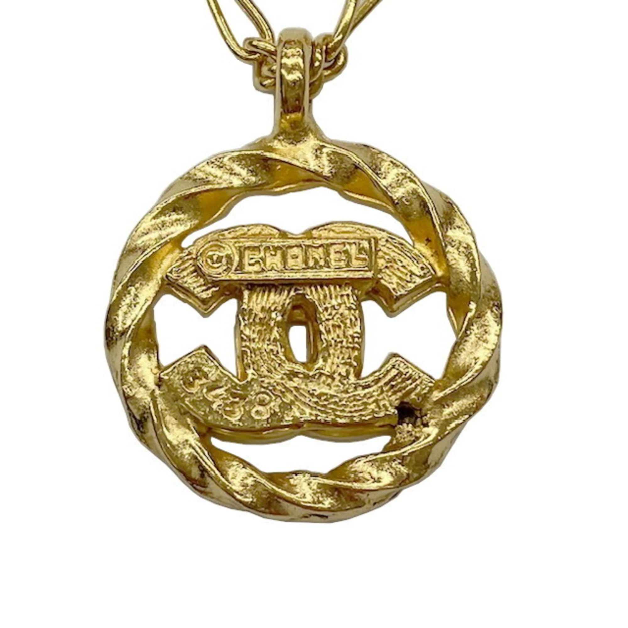 CC Logo Round Pendant Necklace Gold-Tone Metal - Image 3