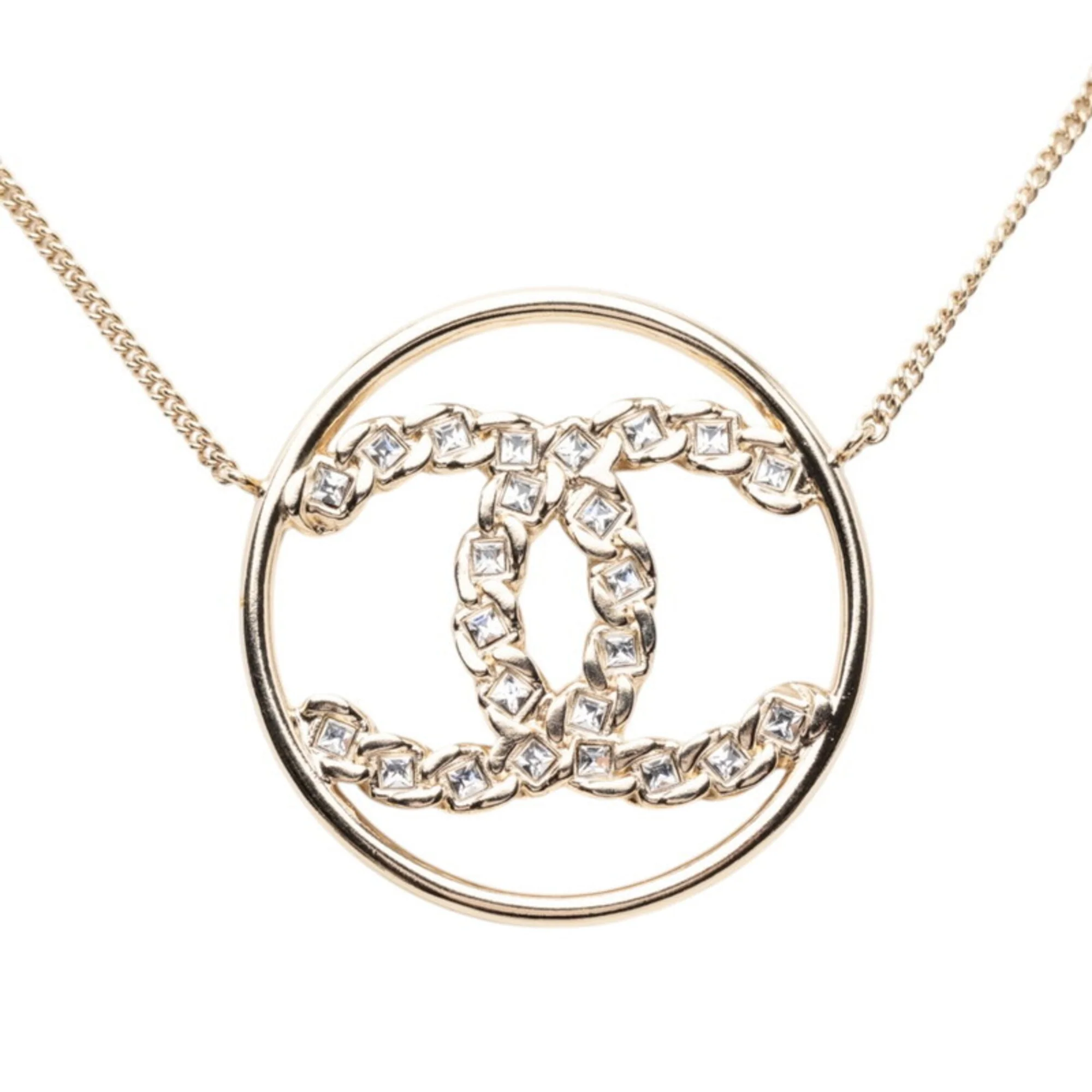 CC Logo Round Pendant Necklace Gold-Tone Metal
