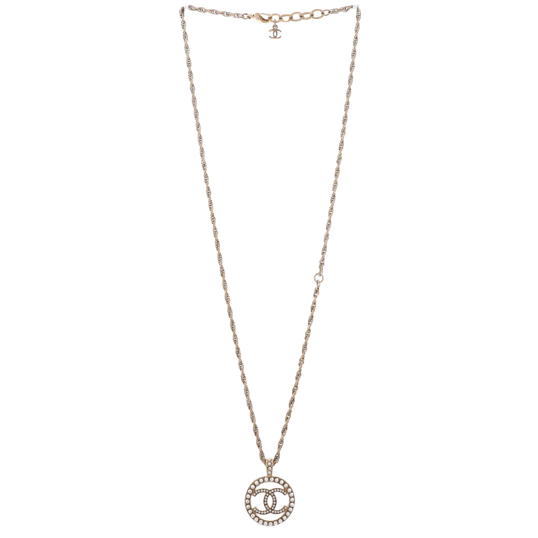 CC Round Pendant Necklace Metal with Faux Pearls - Image 2
