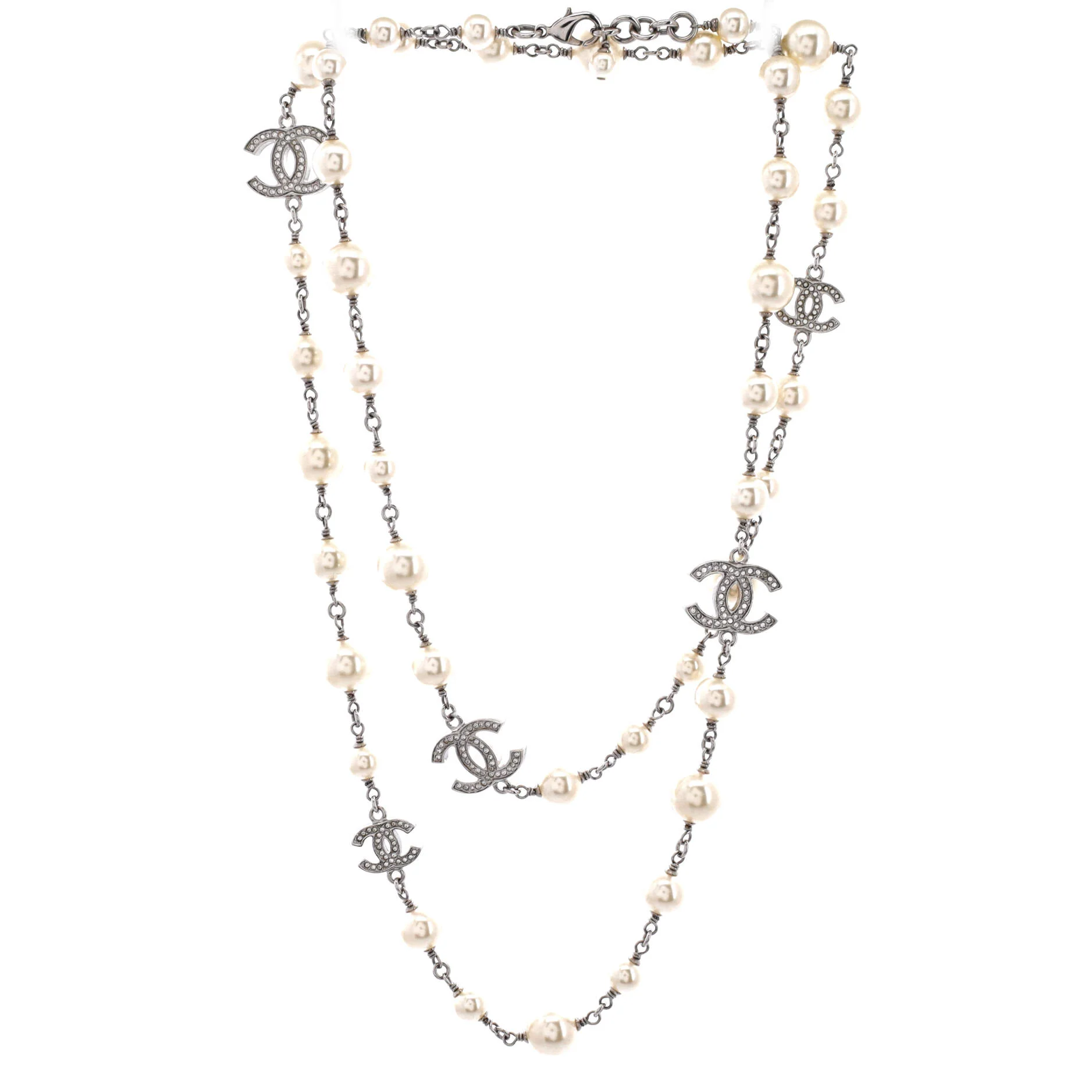 CC Station Long Necklace Metal with Faux Pearls and Crystals - Image 2