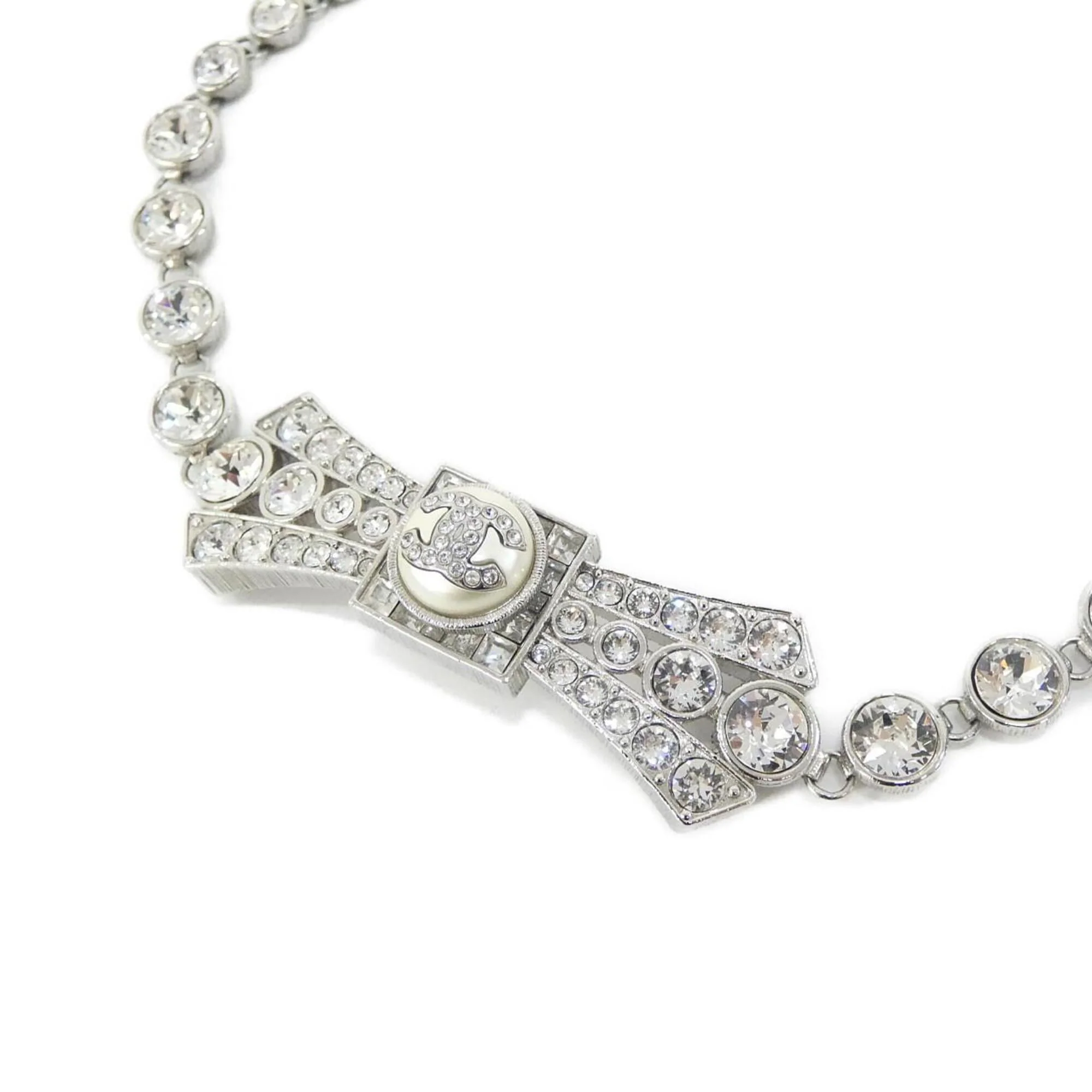 Choker Necklace Metal with Artificial Pearl and Crystal