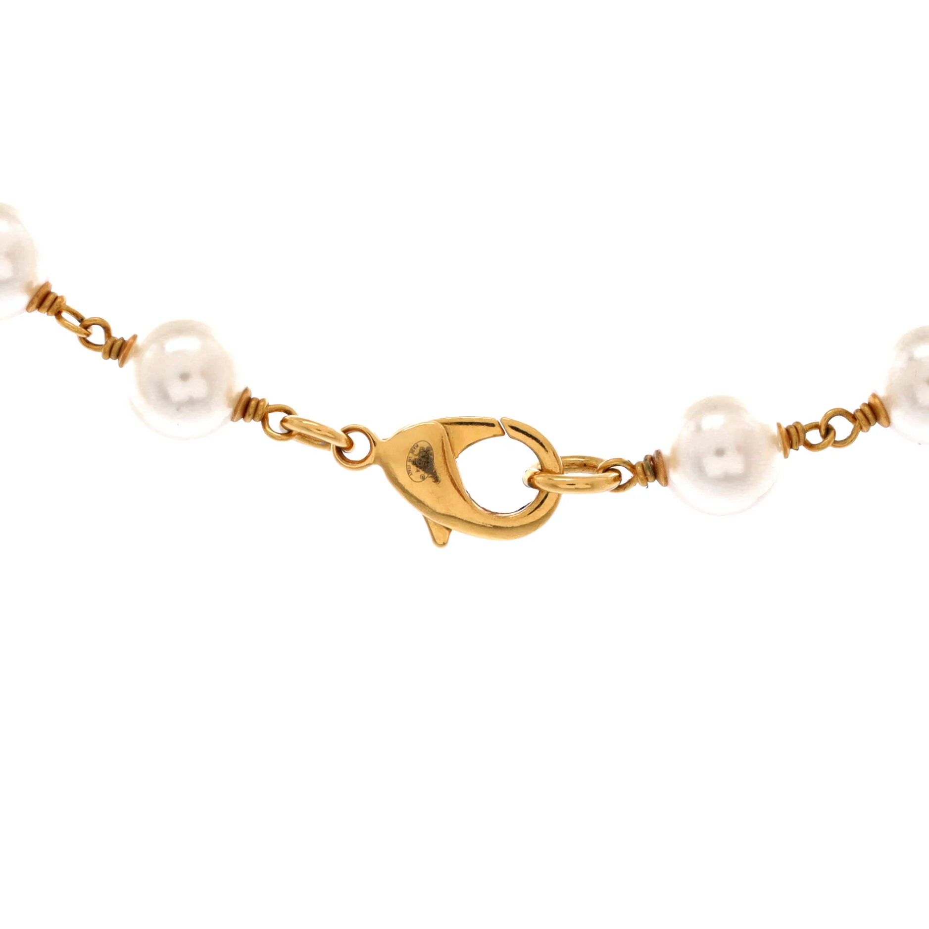 Paris Button Long Station Necklace Faux Pearls with Metal - Image 3