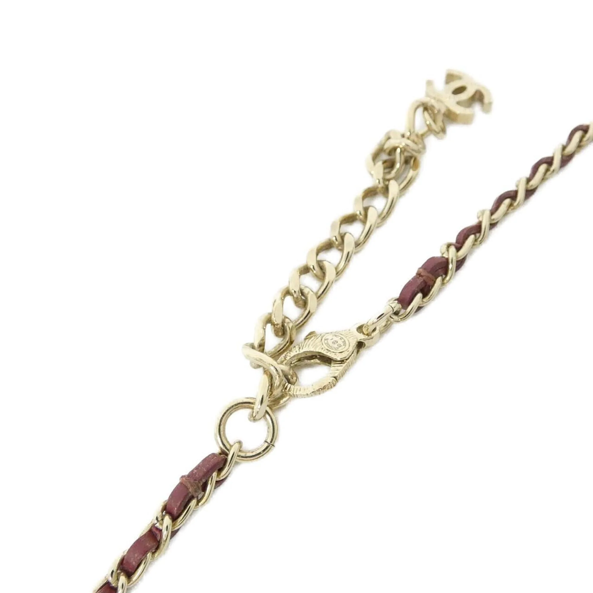 Pendant Necklace Leather Bordeaux Gold Light Blue - Image 4